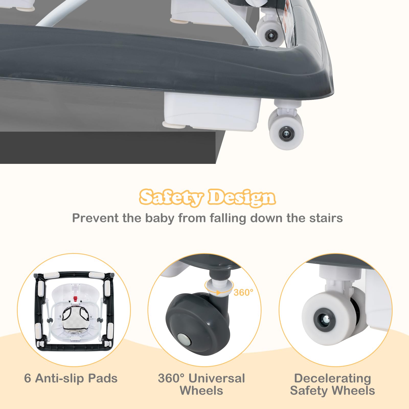 INFANS Foldable Baby Walker 3 in 1 Toddler Walker Leaning-Seated Walk-Behind with Removable Music Tray