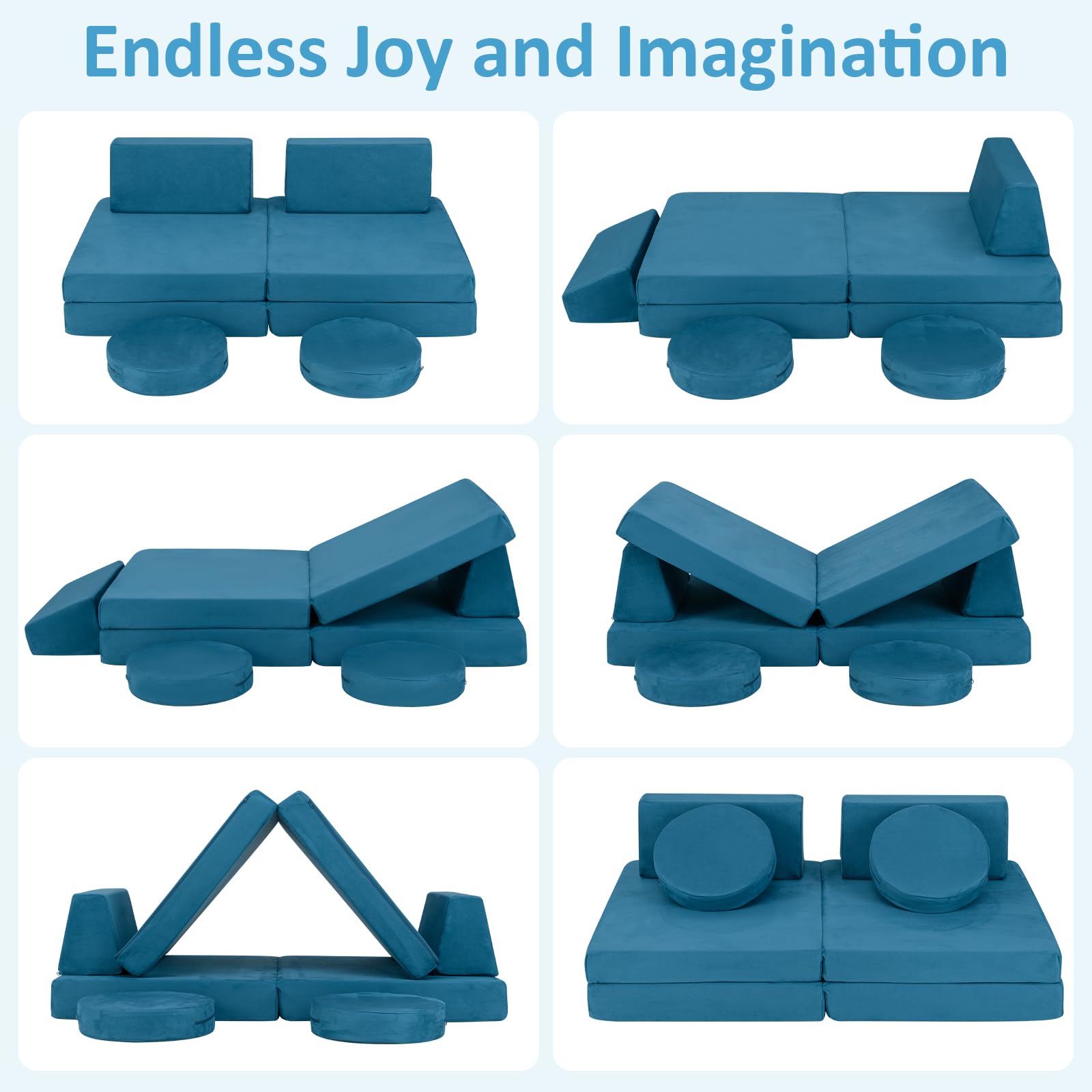 INFANS Modular Kids Play Couch 6 PCS Toddler Creative Sectional Fort Building Sofa for Playroom