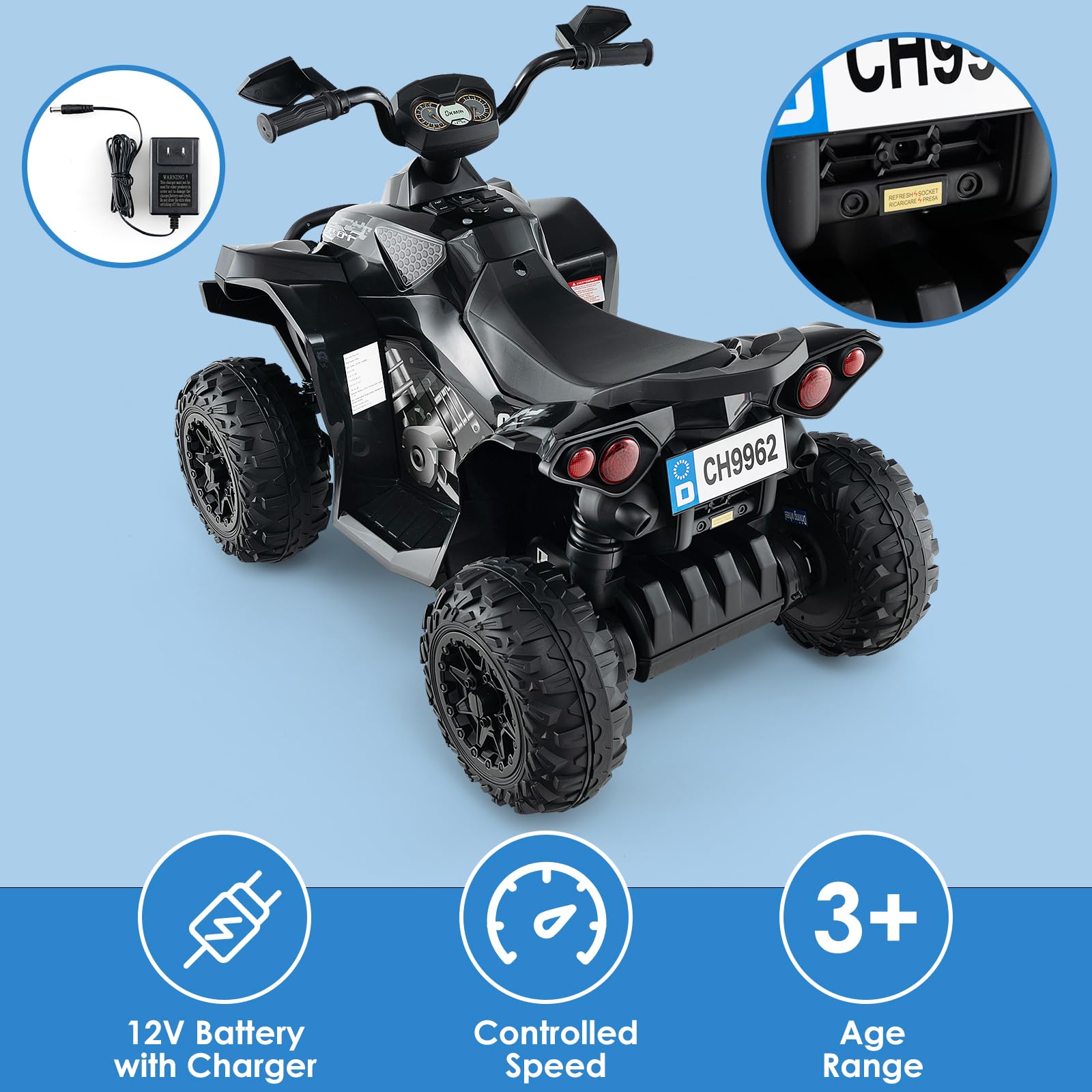OLAKIDS Ride On ATV 12V Kids 4 Wheeler Battery Powered Toy Car for Toddlers
