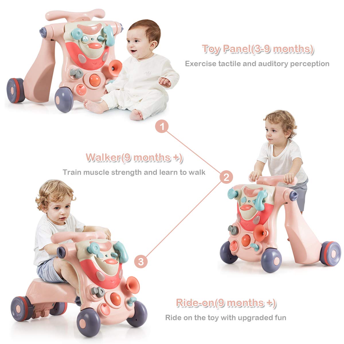 3 in 1 Baby Walker Kids Activity Center with Lights & Music Ideal Babies Over 6 Months