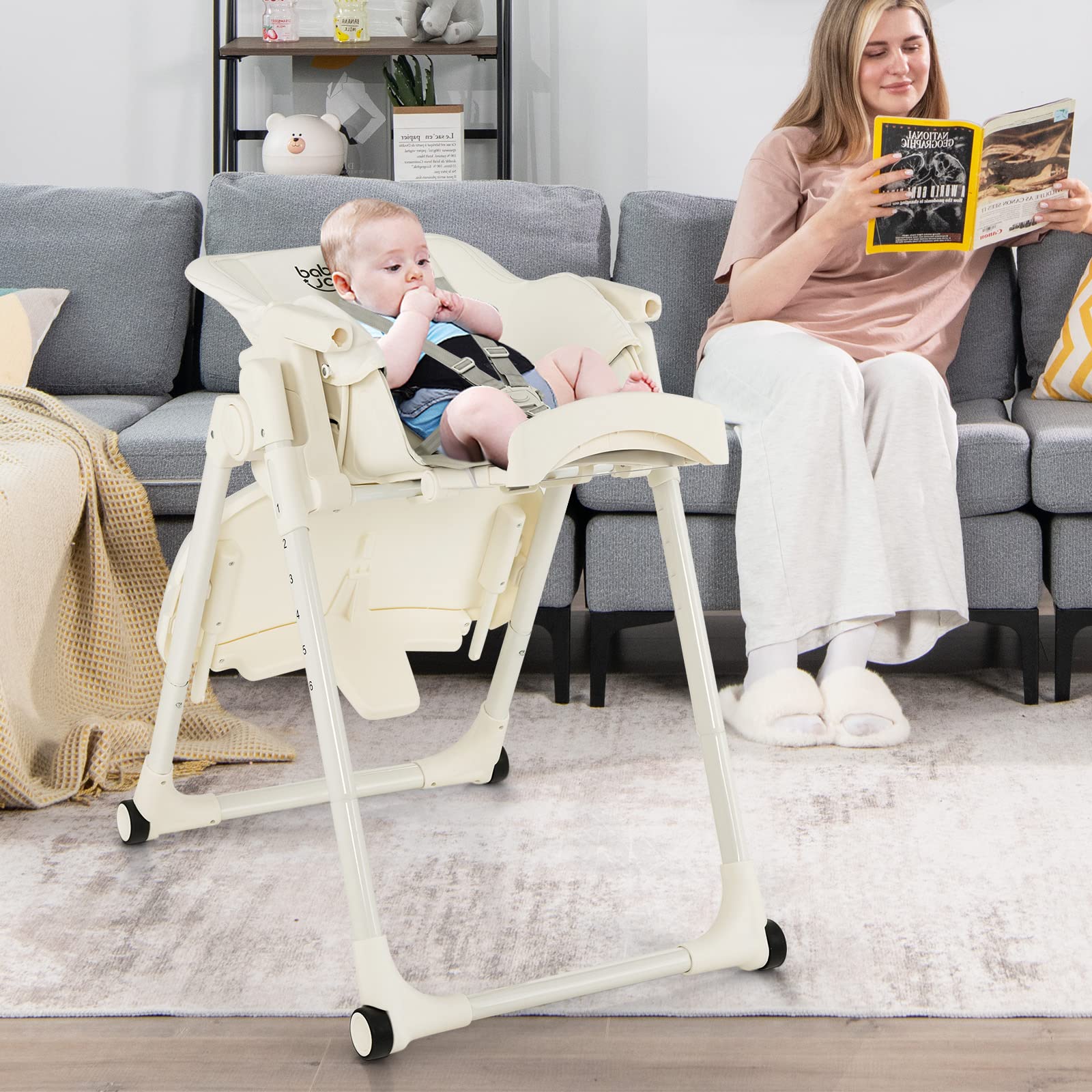 4-in-1 Baby High Chair Foldable Feeding Chair w/ 6 Adjustable Heights
