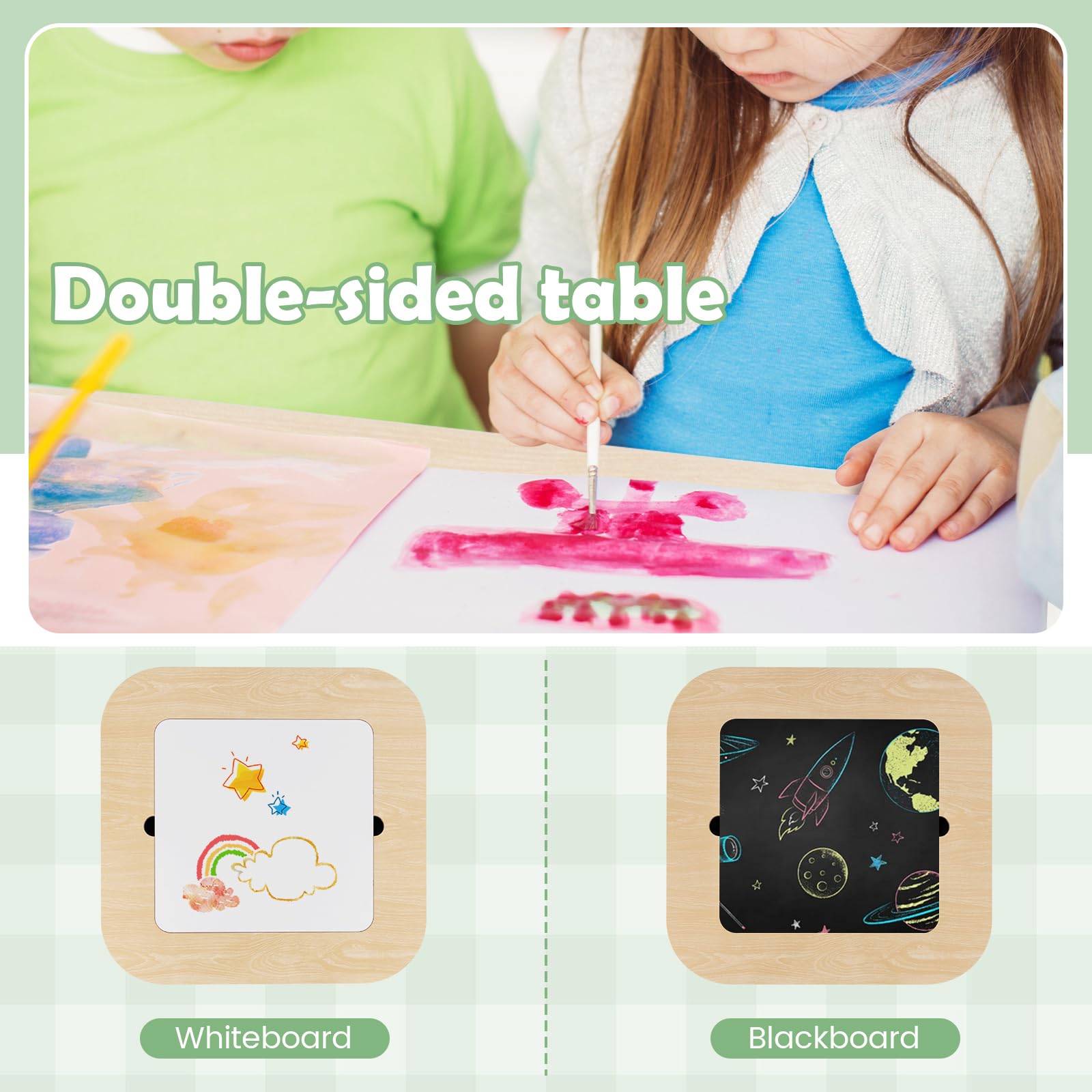 INFANS Kids Table and Chair Set, 3 in 1 Wooden Activity Table with Removable Blackboard and Whiteboard