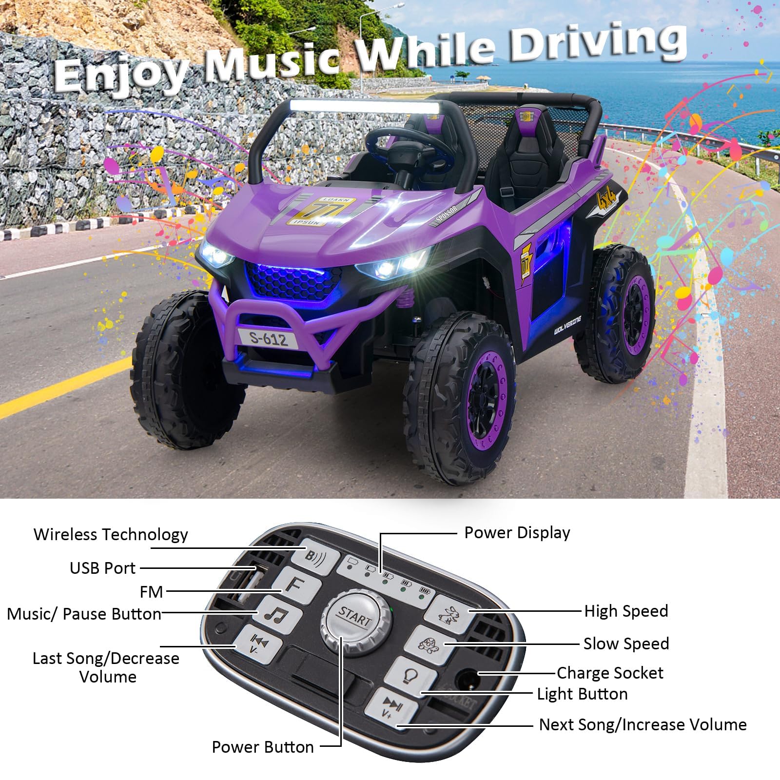 OLAKIDS 2 Seater Ride on Car for Kids 12V UTV Kids' Electric Vehicles with Remote Control