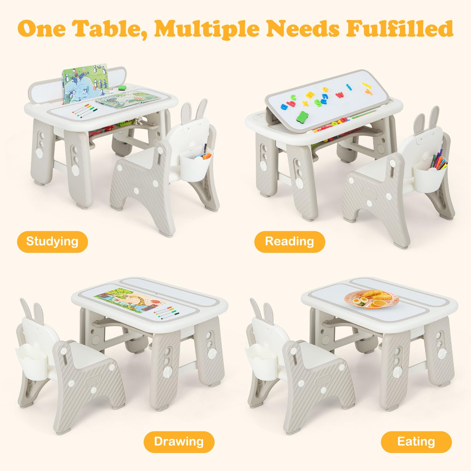 INFANS Kids Table and Chair Set Activity Table with Magnetic Drawing Board