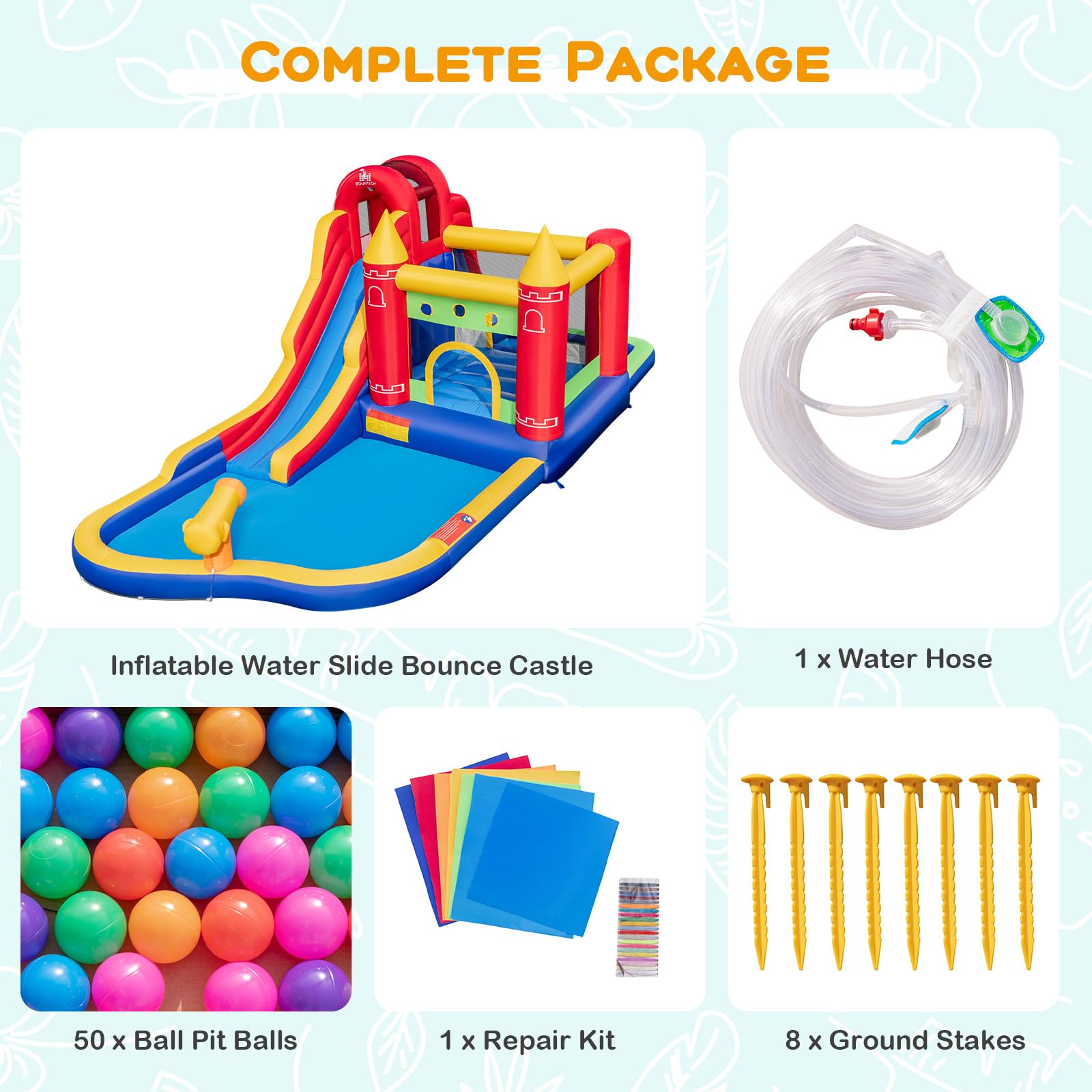 Inflatable Water Slide, Outdoor Water Park Bouncy House with Ring-tossing, Boxing