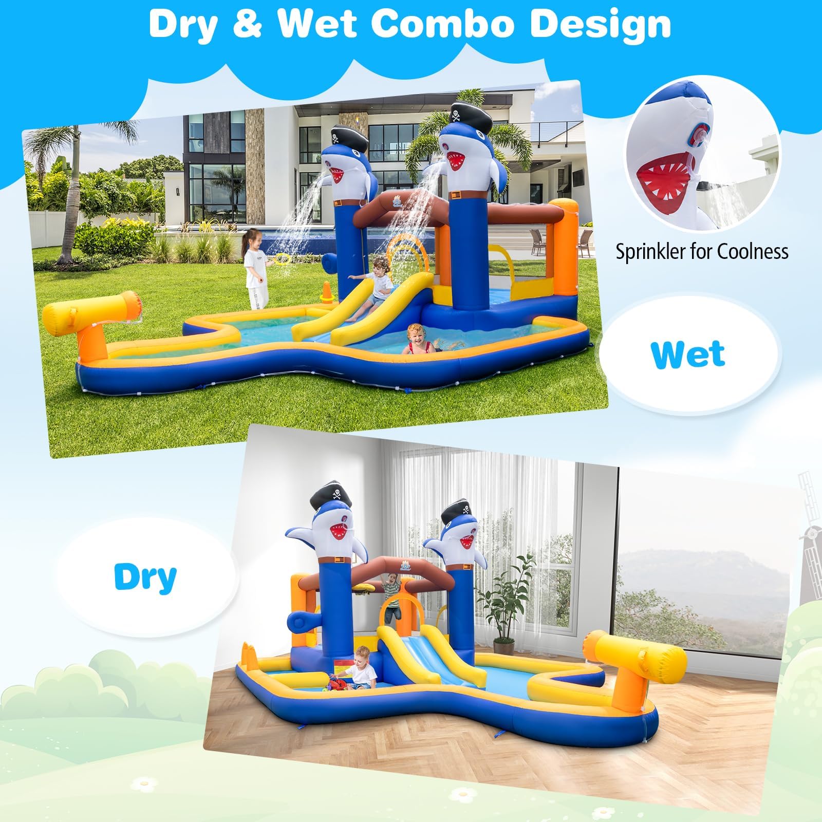 Inflatable Water Slide, Indoor Outdoor Inflatable Bounce House Jumping Castle for Kids w/Boxing Game, Splash Pool