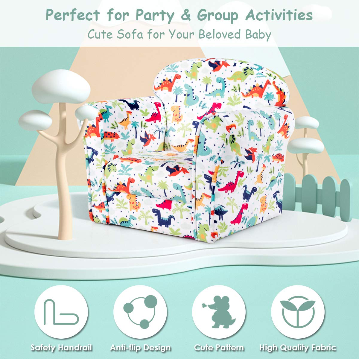 Velvet Kids Sofa with lovely Pattern for Baby Room