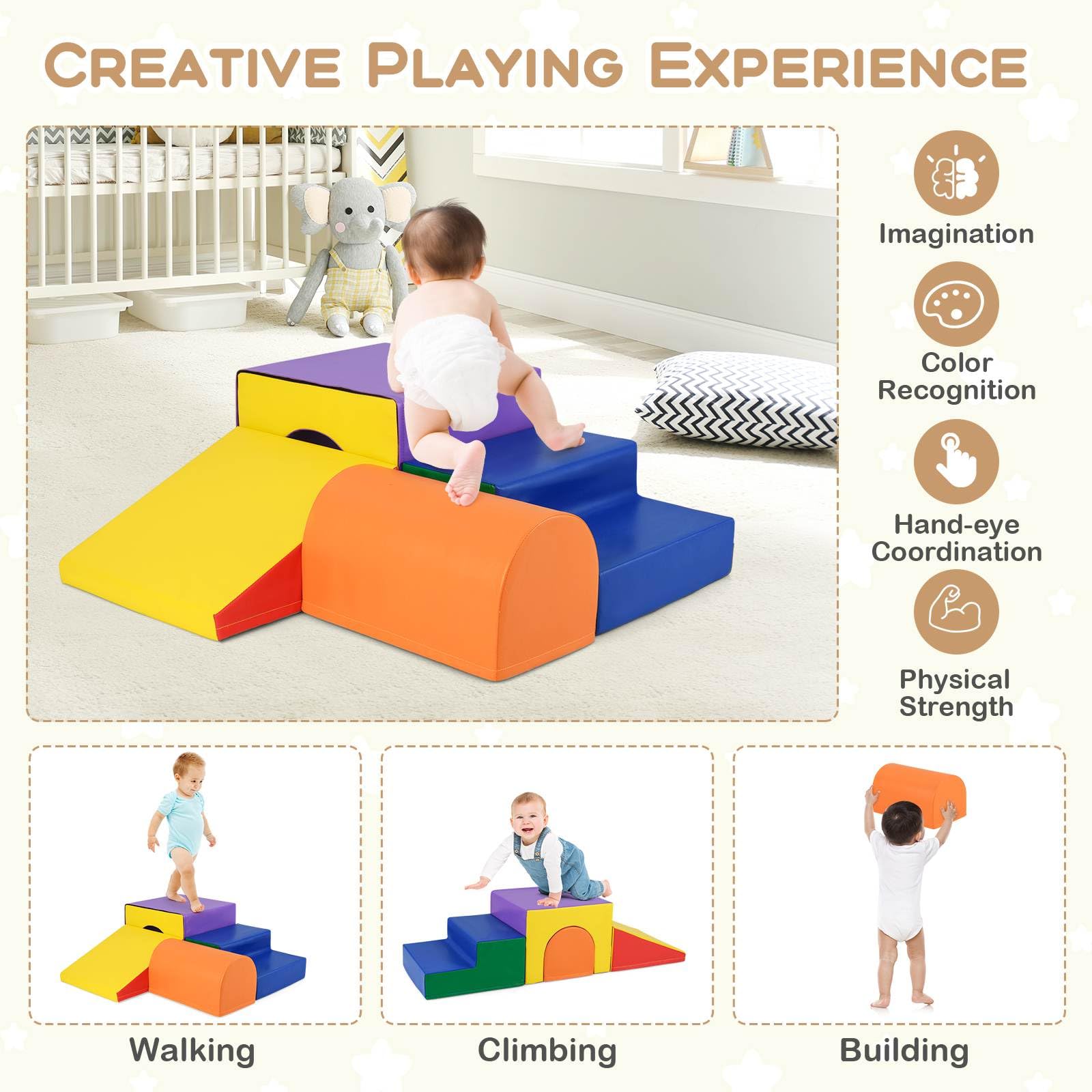 4-Piece Climb and Crawl Foam Block Play Set for Infant Baby