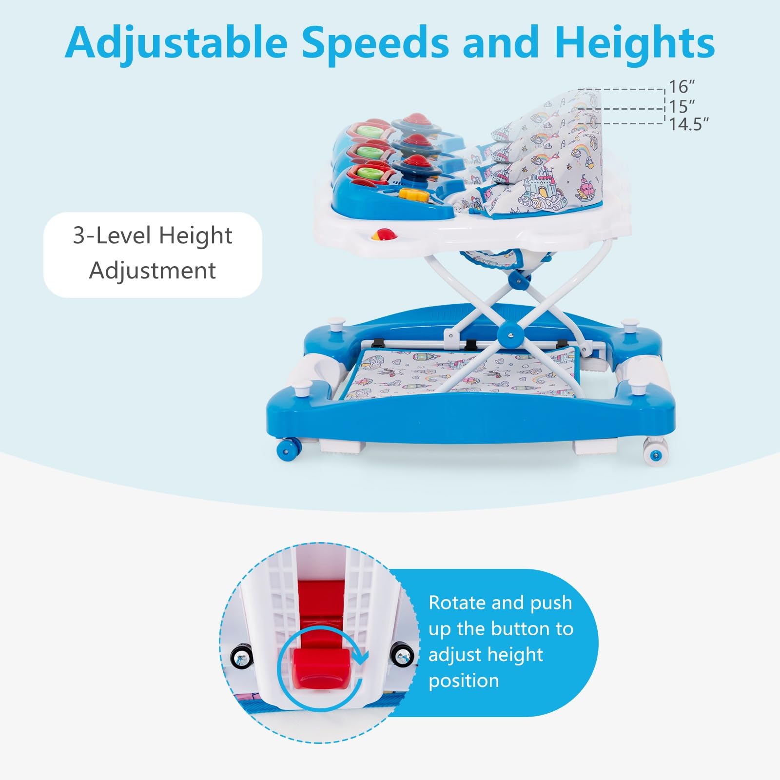 INFANS Baby Walker 5 in 1 Behind Walker Learning Seated Rocker Bouncer with Removable Music Tray