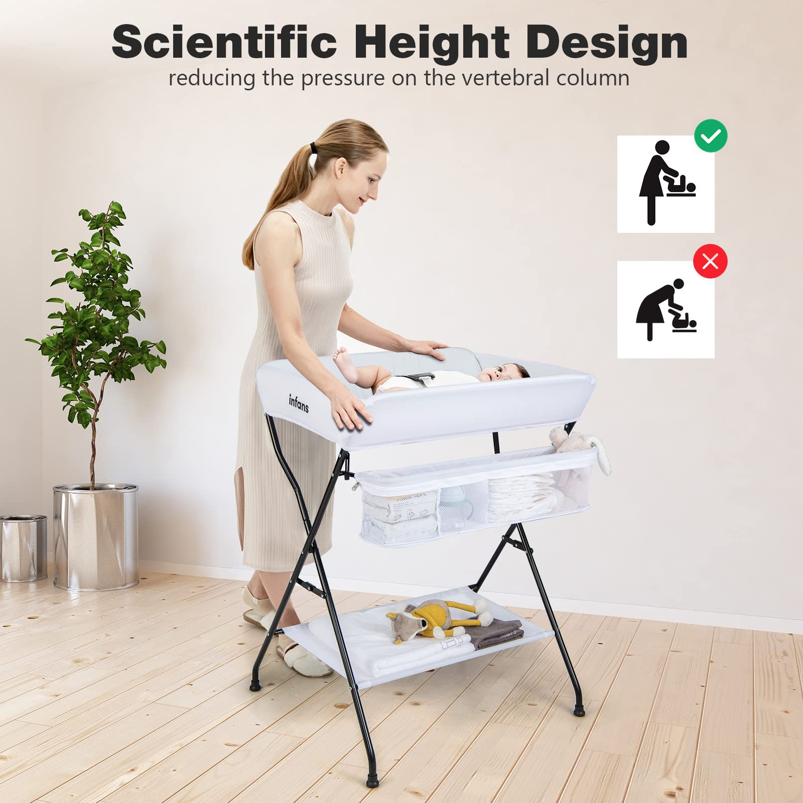 INFANS Baby Portable Changing Table Infant Diaper Station with Storage Basket & Shelf