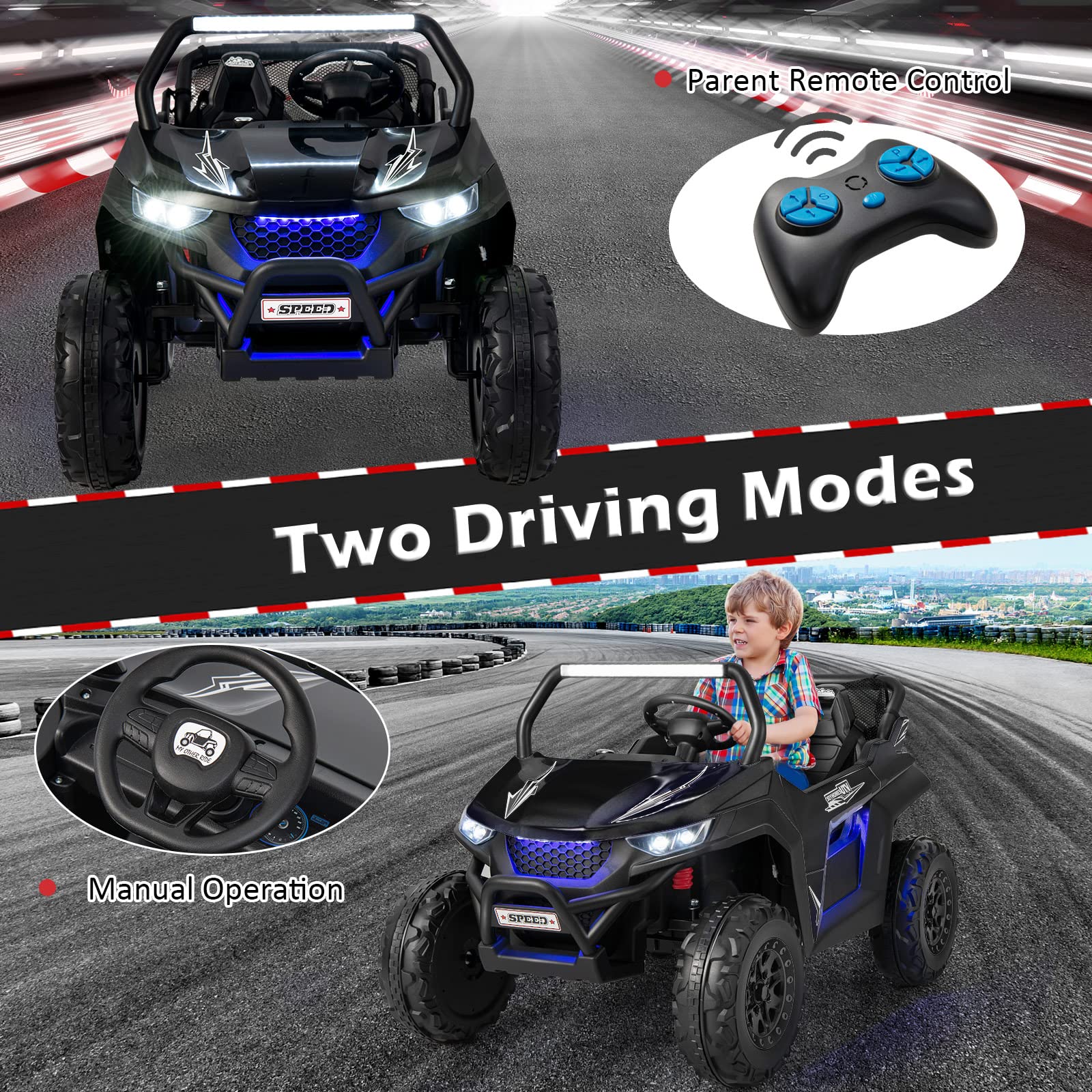 2-Seater Ride on Car, 12V Electric UTV w/Remote Control, Spring Suspension, High/Low Speed