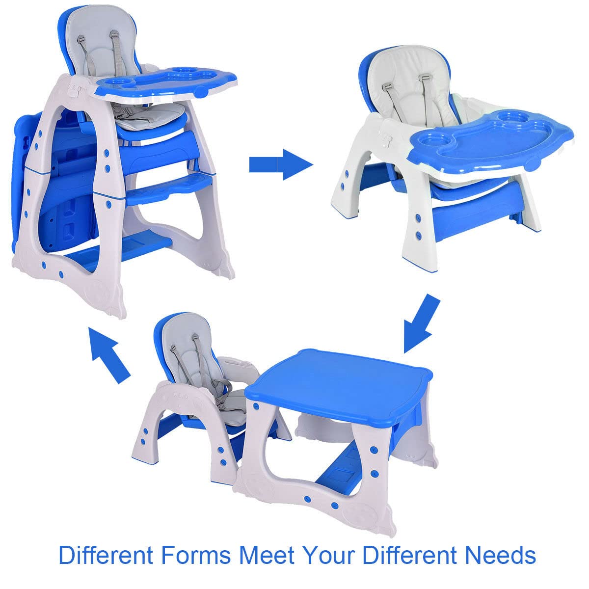 Baby High Chair 3 in 1 Infant Table and Chair Set Convertible Booster Seat with 3-Position Adjustable Feeding Tray