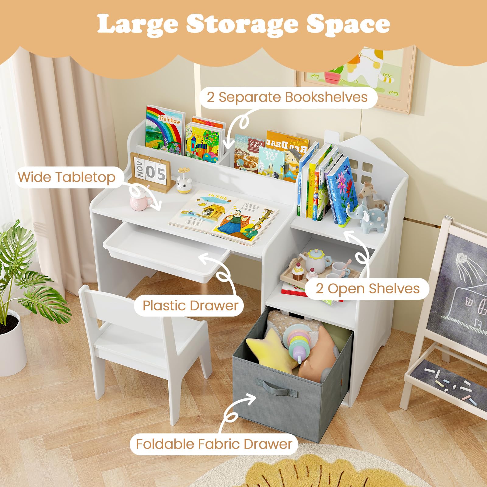 INFANS Kids Table and Chair Set Toddler Art Craft Play Wood Activity Desk with Chairs