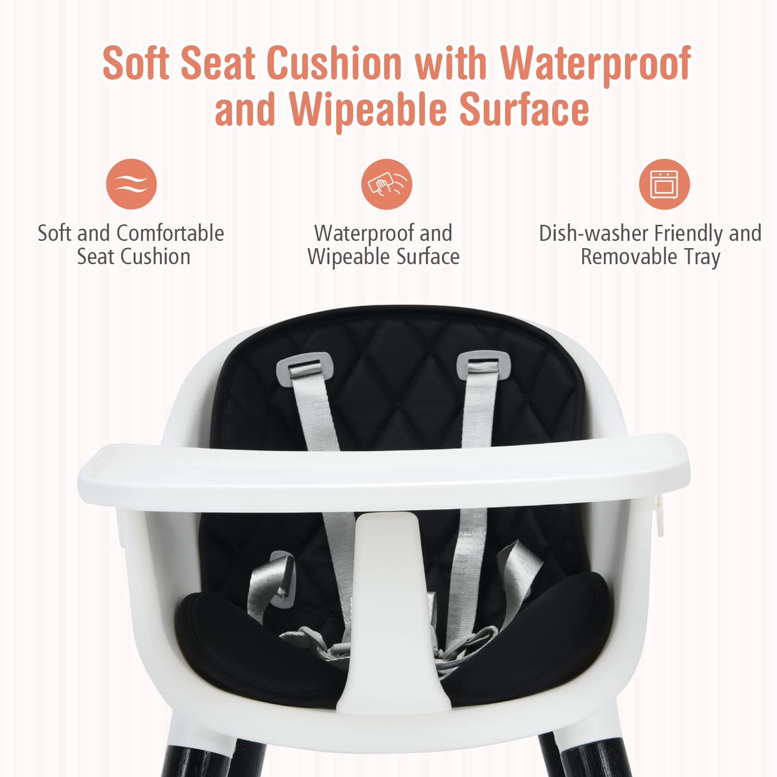 3 in 1 Convertible Baby Highchair Up and Down Highchairs for Toddlers
