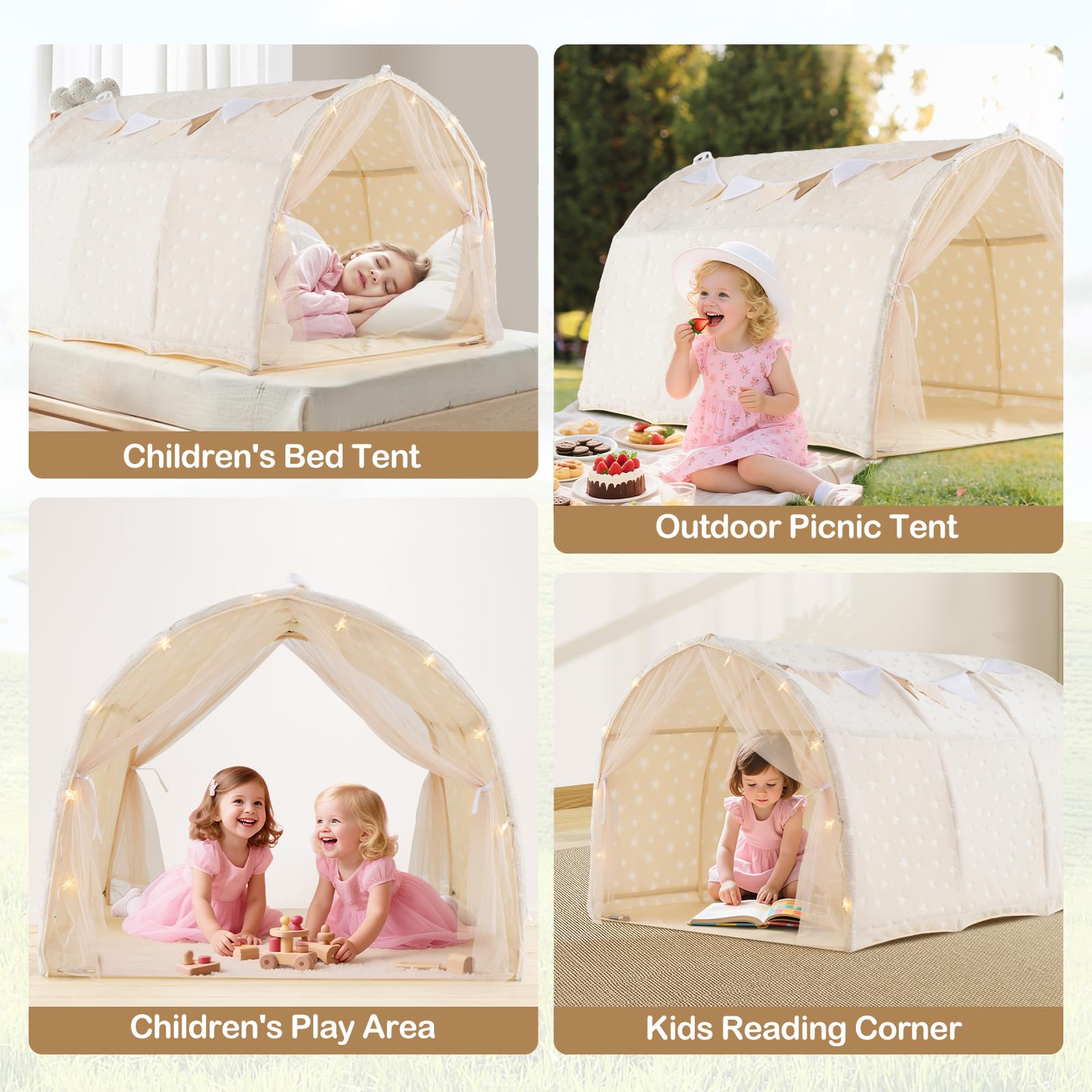 INFANS Kids Bed Tent with Glow in The Dark, Portable Children Playhouse Privacy Space Twin with Mat