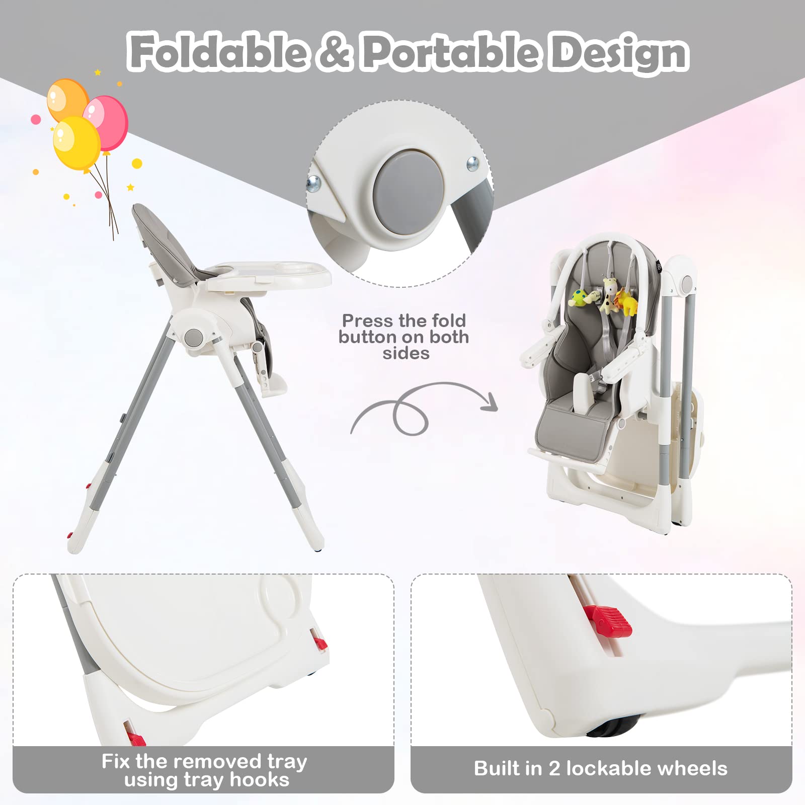 Baby High Chair Foldable Highchair w/Toy Bar Baby High Chair Foldable Highchair w/Toy