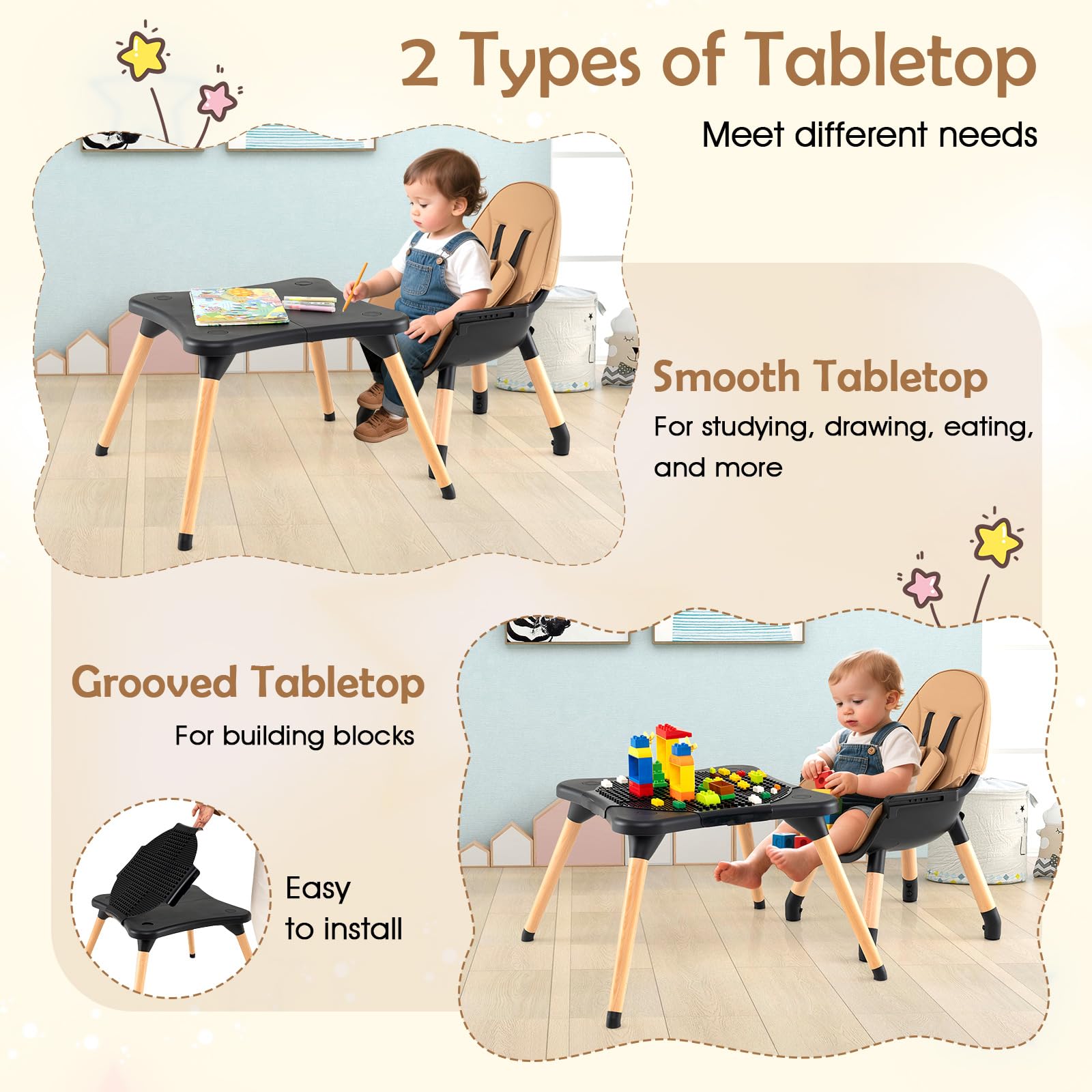 High Chair for Babies and Toddlers 6-in-1 Convertible Table Chair Set