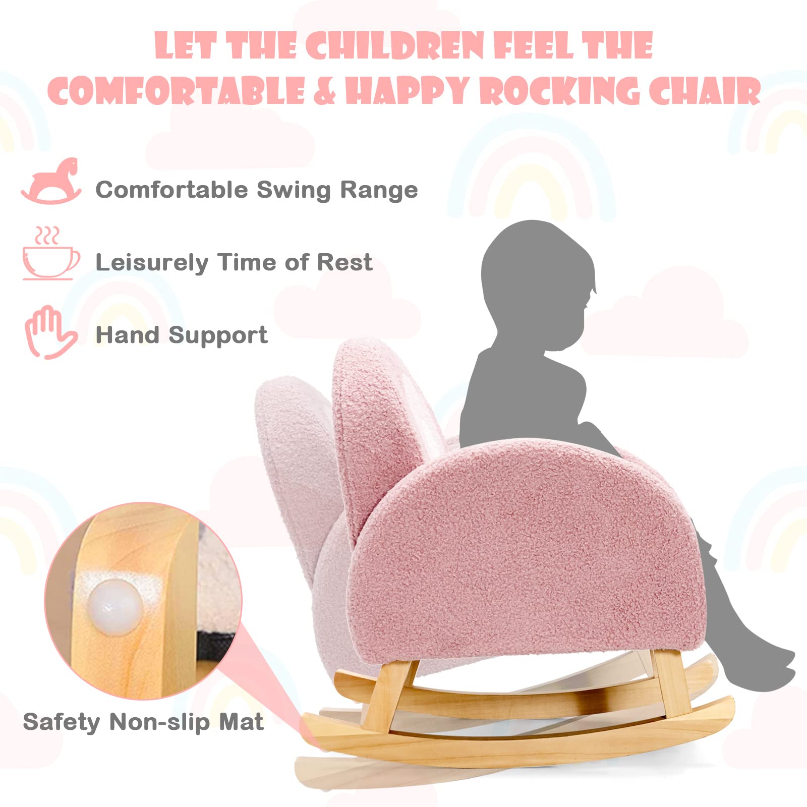 INFANS Kids Sofa Toddler Rocking Chair with Solid Wooden Frame, Anti-Tipping Design