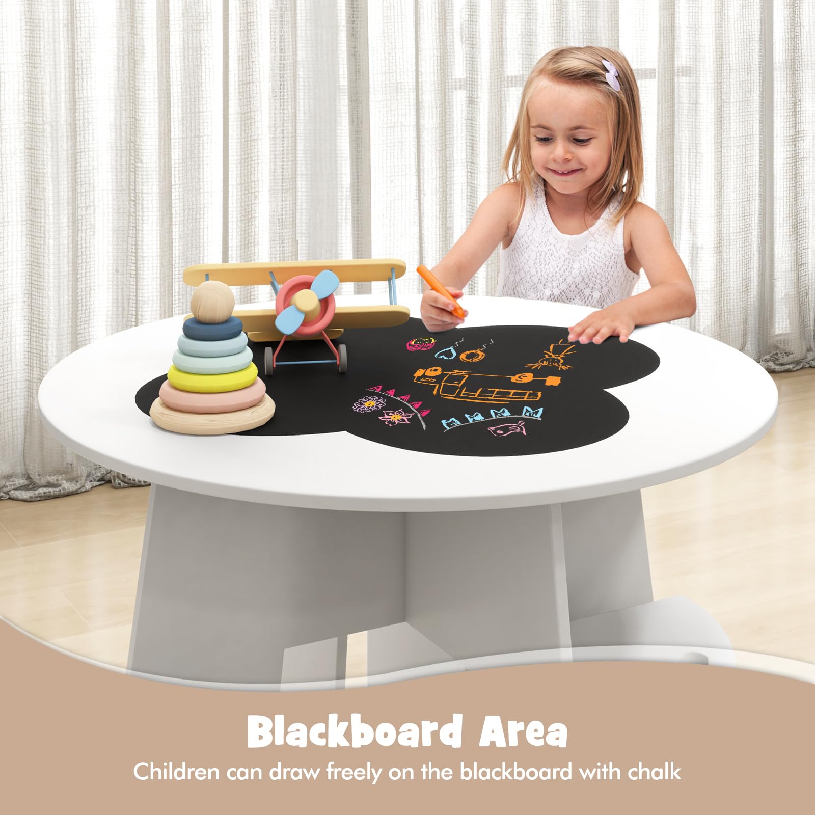 INFANS Toddler Table and Chair Set with 4 Storage Stools