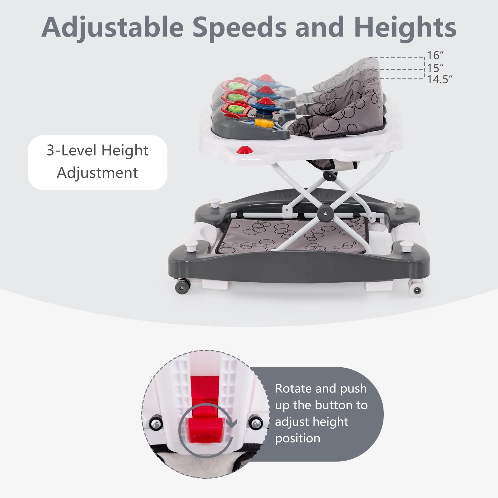INFANS Baby Walker 5 in 1 Behind Walker Learning Seated Rocker Bouncer with Removable Music Tray