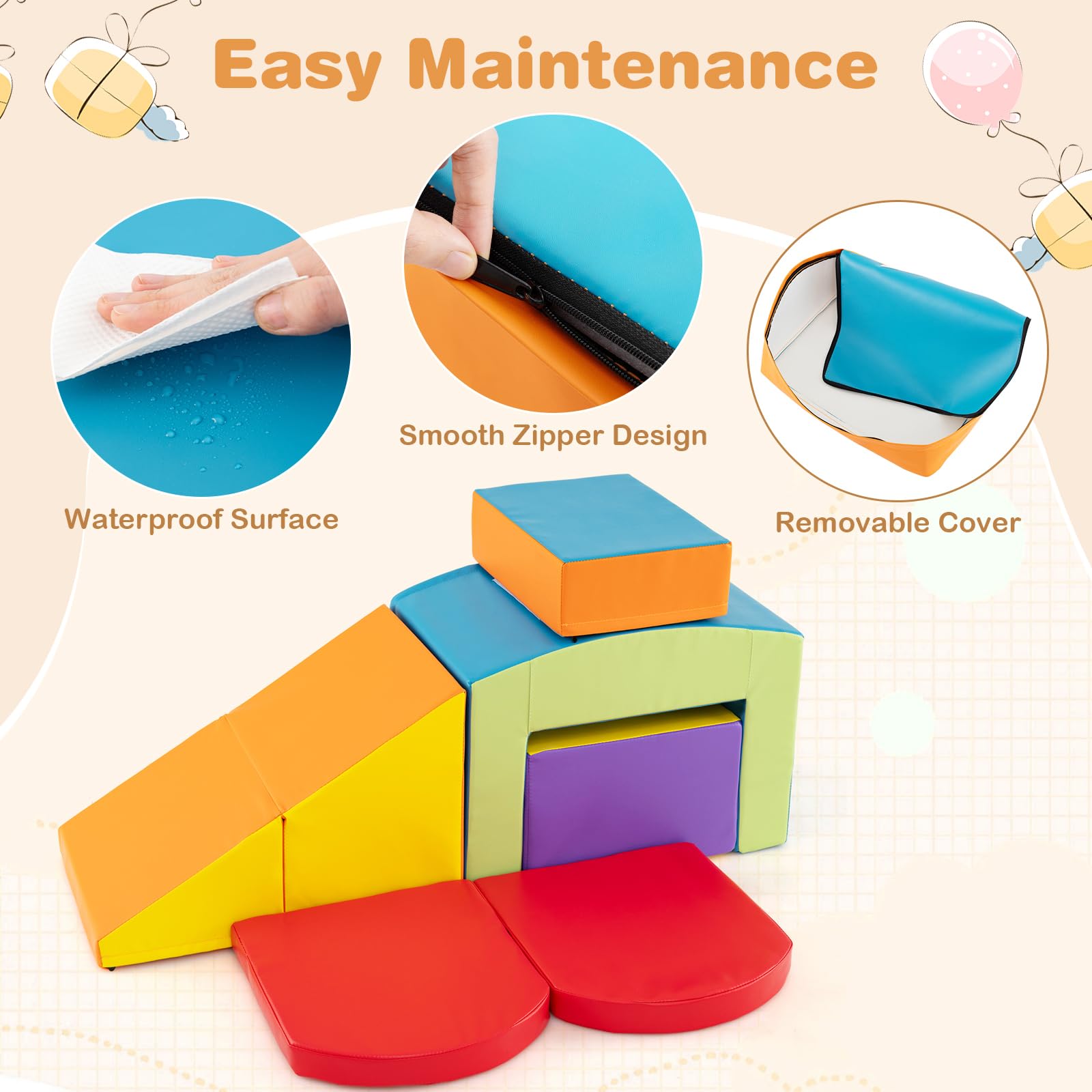 6 Pieces Foam Climbing Blocks with Tunnel Stairs and Ramp for 12 Months+