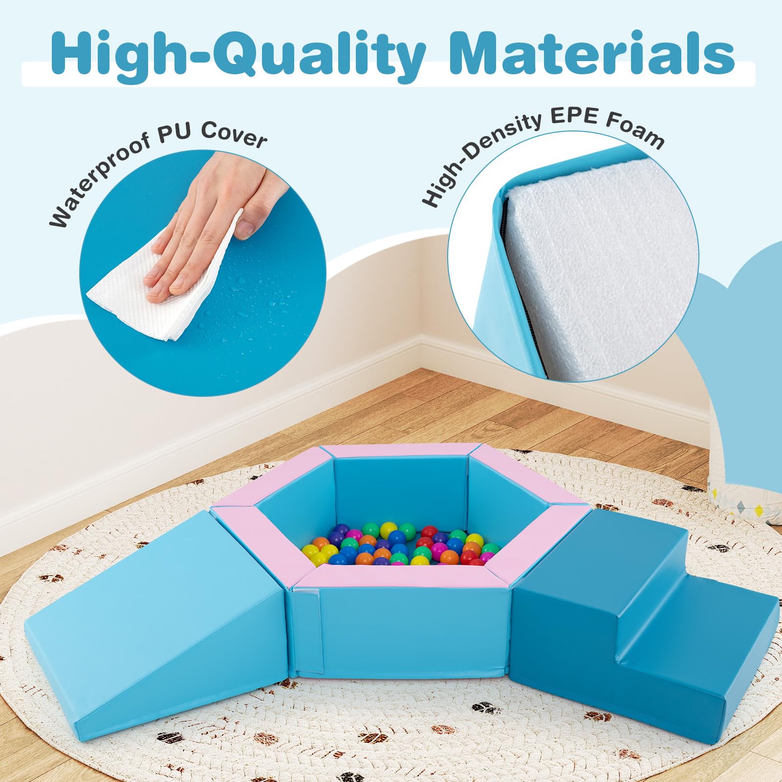 3-Piece Baby Foam Climbing Blocks with Ball Pit and 100 Colorful Ocean Balls