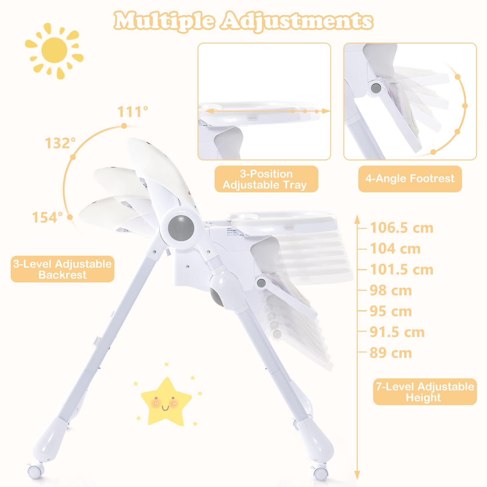 3-in-1 Baby High Chair, Foldable Infant High Chair
