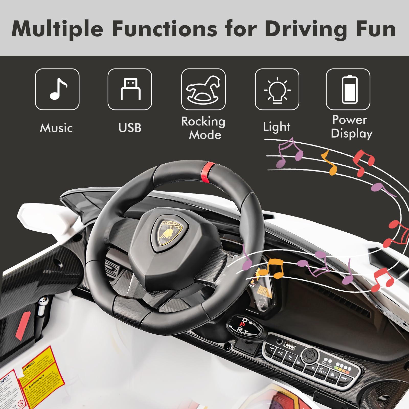 12V 4WD Licensed Lamborghini Veneno Powered Electric Vehicle with Hydraulic Doors, Rocking Mode, Adjustable Speeds, Remote Control, MP3, Headlight