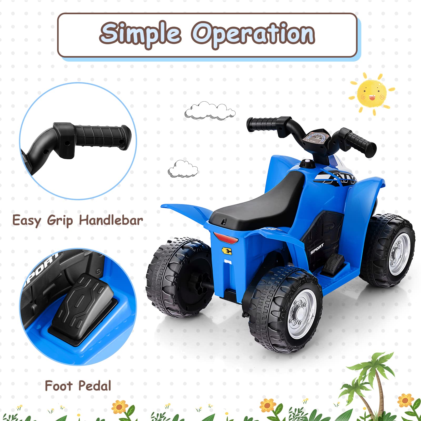 OLAKIDS Kids Ride On ATV, 6V Electric Vehicle for Toddlers