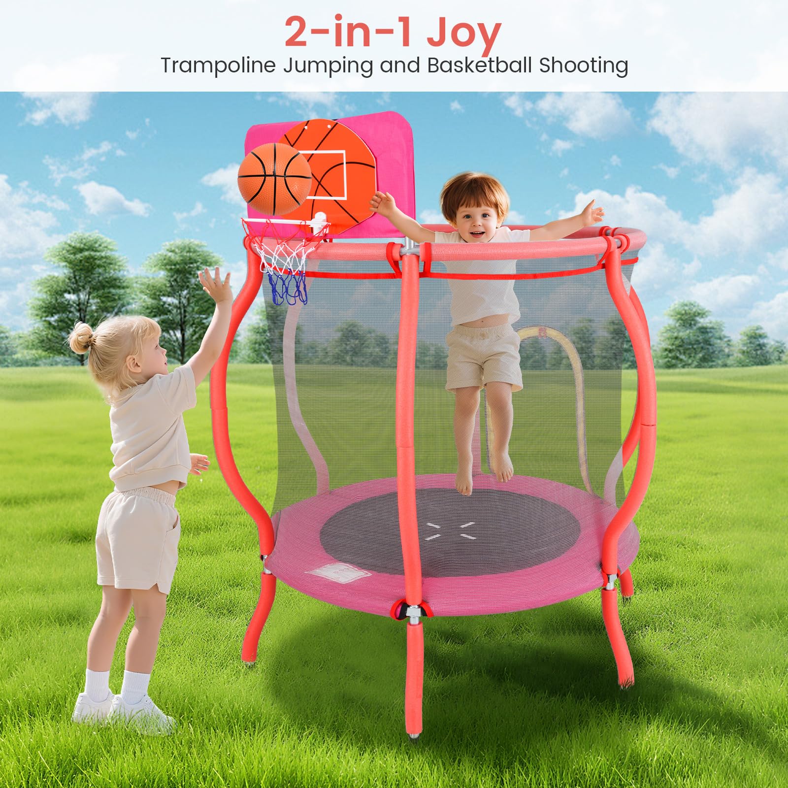 OLAKIDS 48" Trampoline for Kids, Indoor Outdoor Toddler Trampoline with Safety Enclosure Net