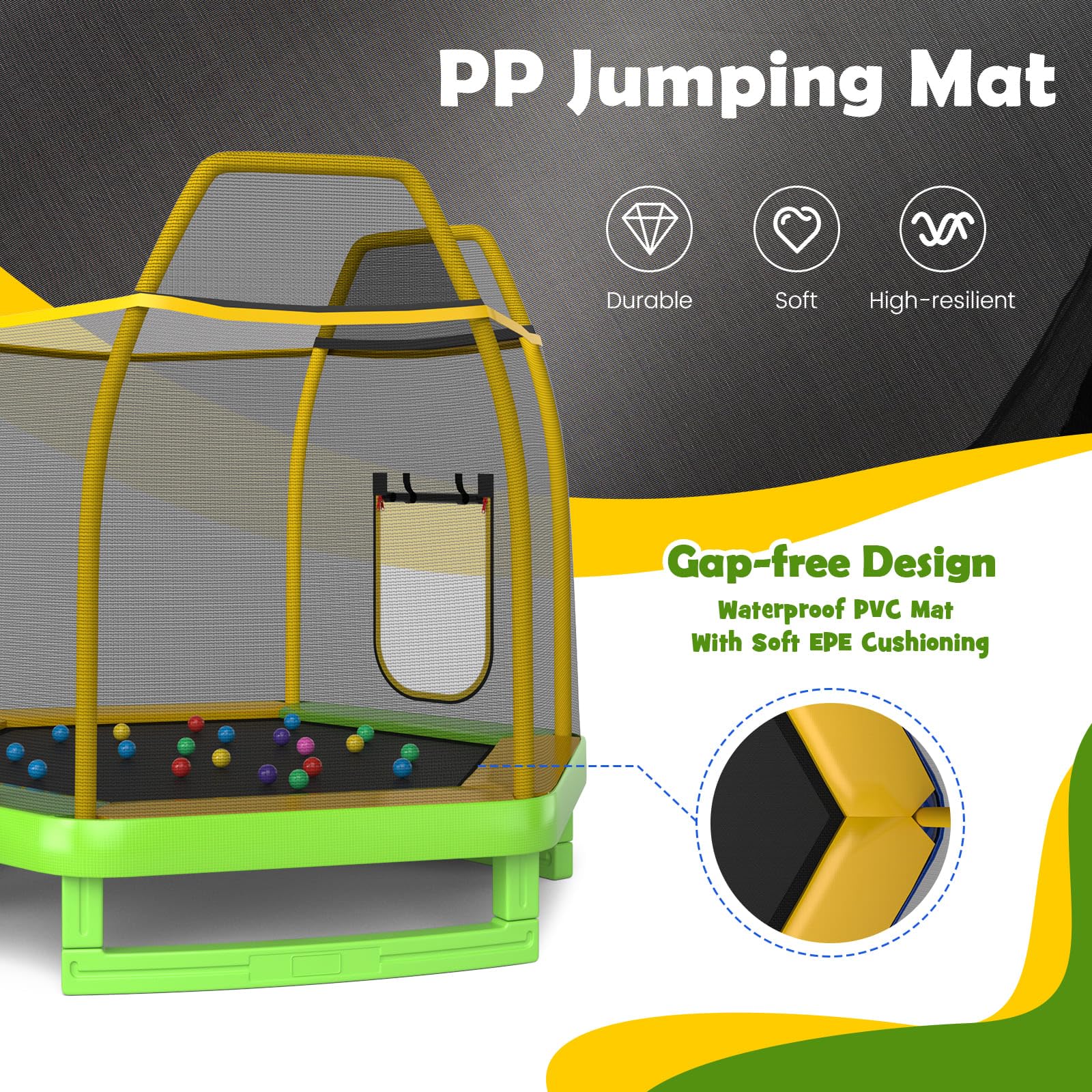 Trampoline for Kids, 7FT Kids Trampoline w/Slide, Ladder & Ocean Balls, Indoor Outdoor Trampoline