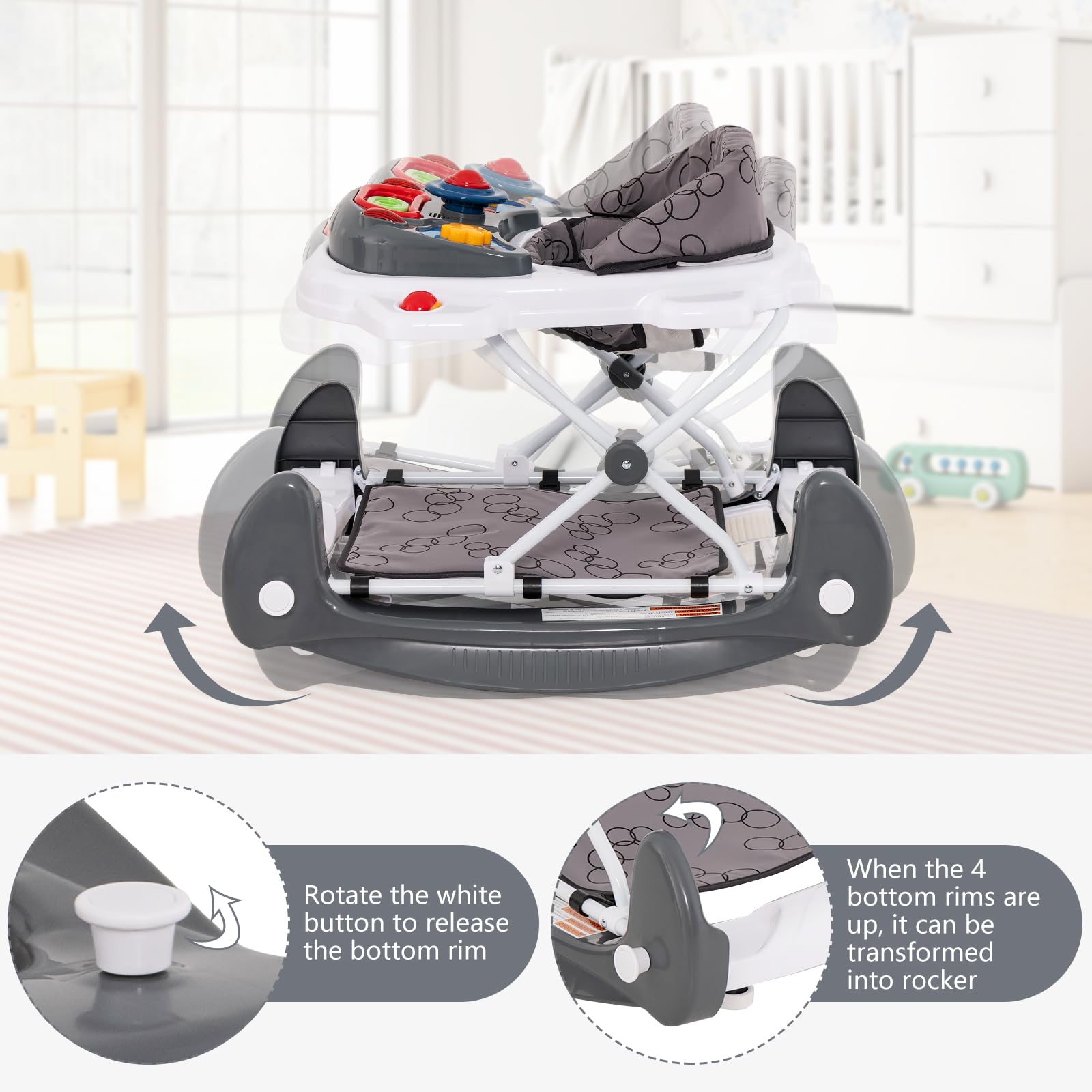 INFANS Baby Walker 5 in 1 Behind Walker Learning Seated Rocker Bouncer with Removable Music Tray