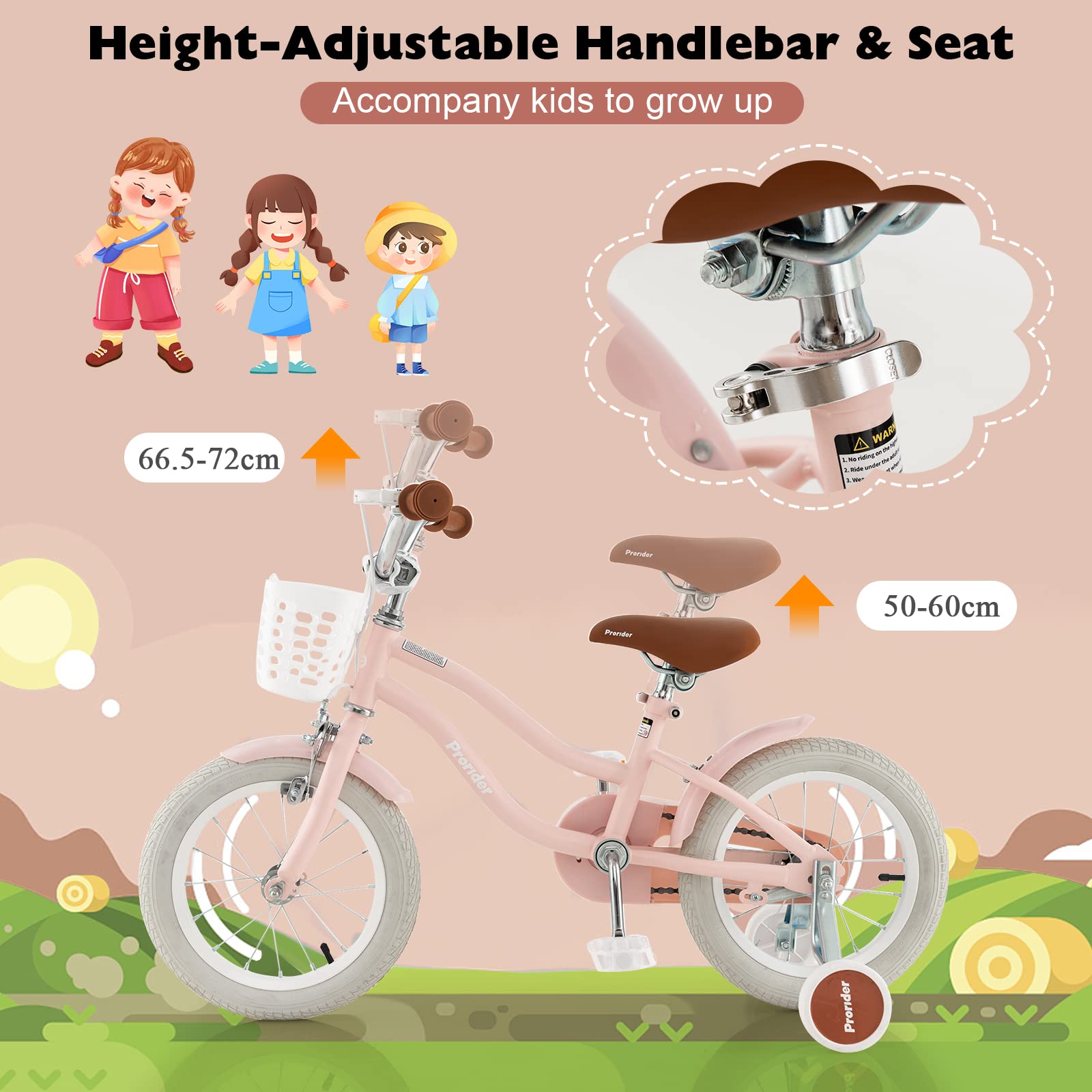 14 Inch Boys Girls Bike for 3-8 Years w/Training Wheels, Adjustable Handlebar & Seat