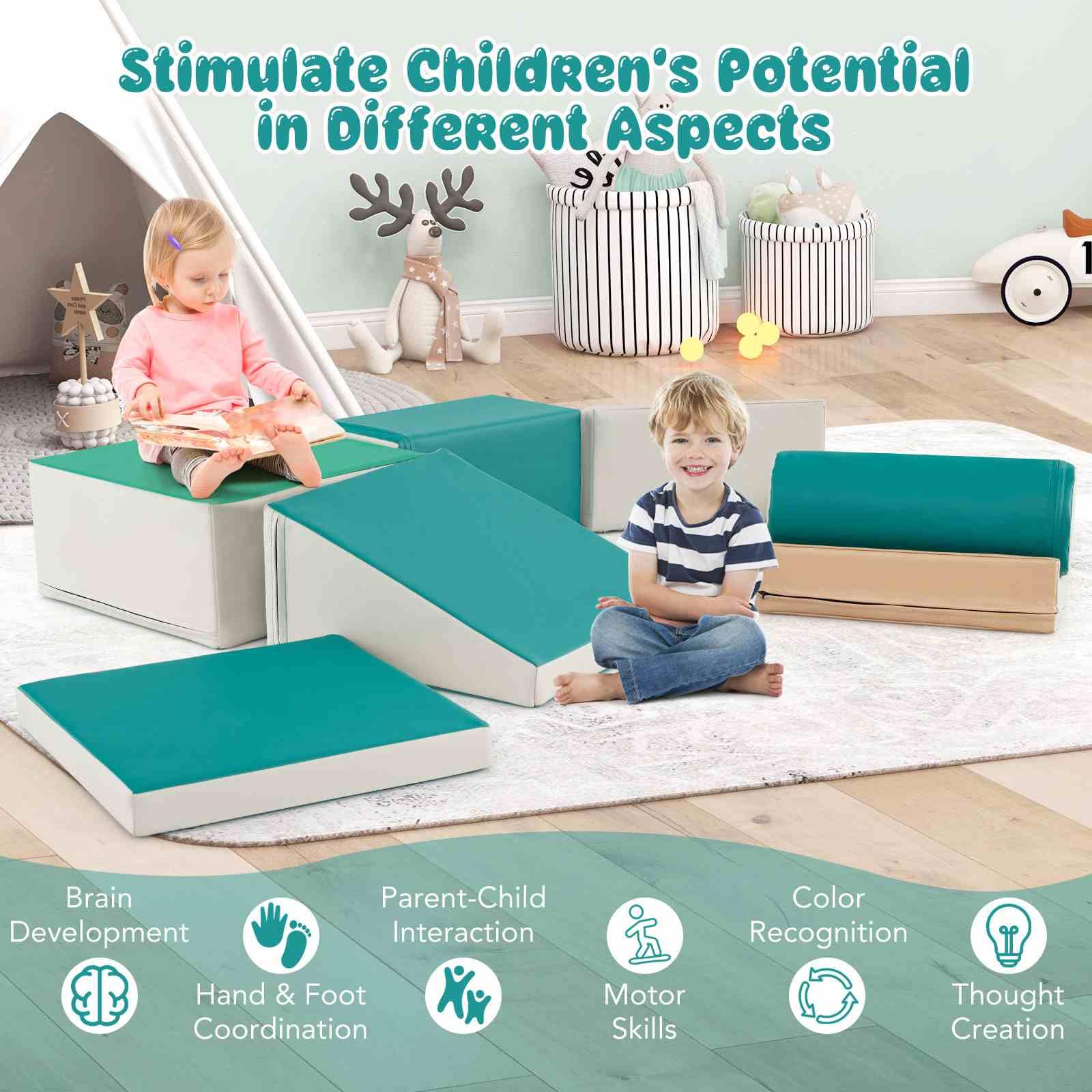 7 Pieces Climb and Crawl Activity Play Set with Zippered Cover