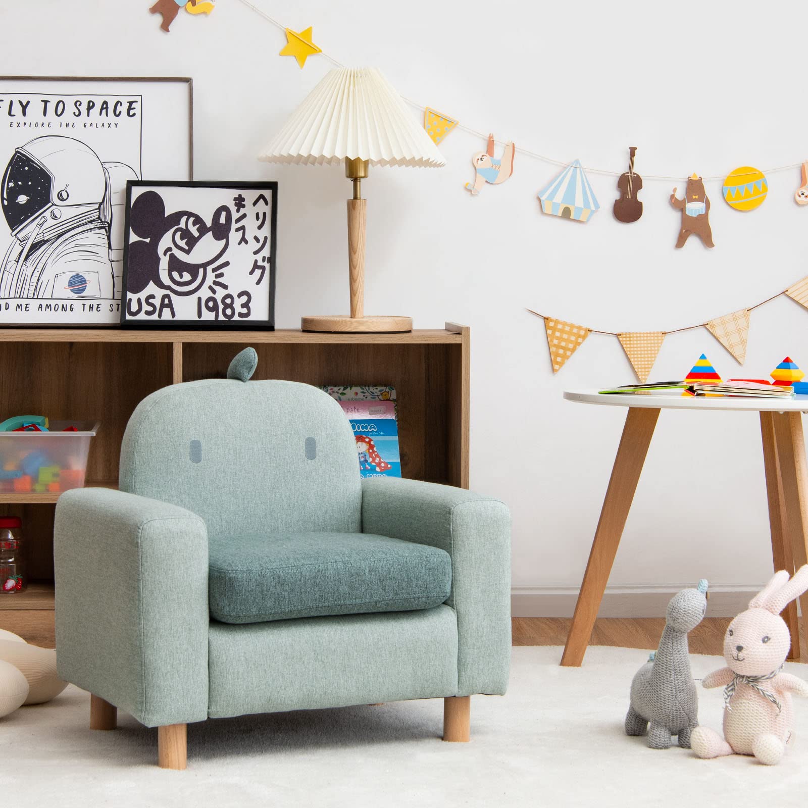 Kids Sofa Wooden Armrest Chair Couch with Thick Cushion Beech Legs