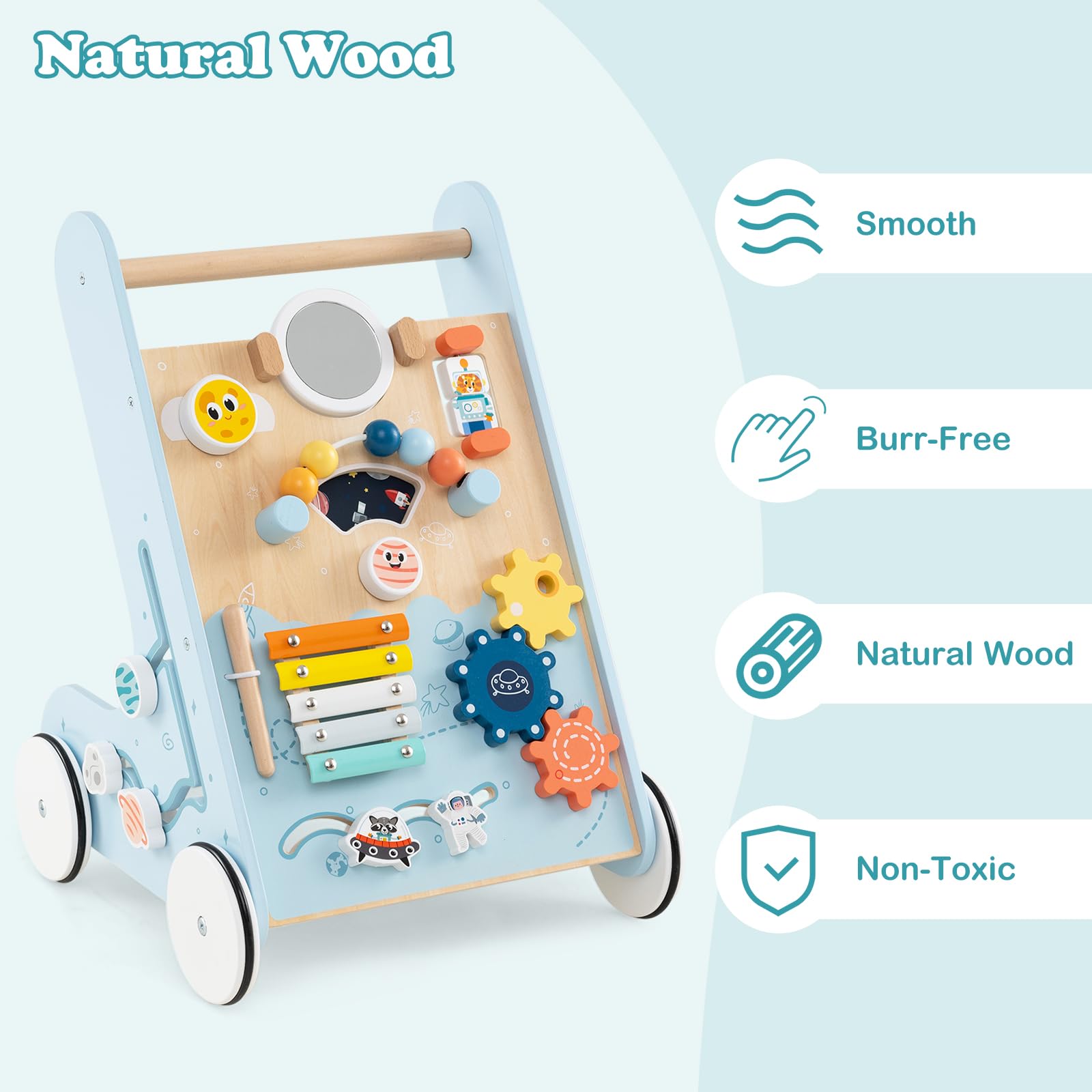 INFANS Wooden Baby Walker Montessori with Multiple Activity Toys