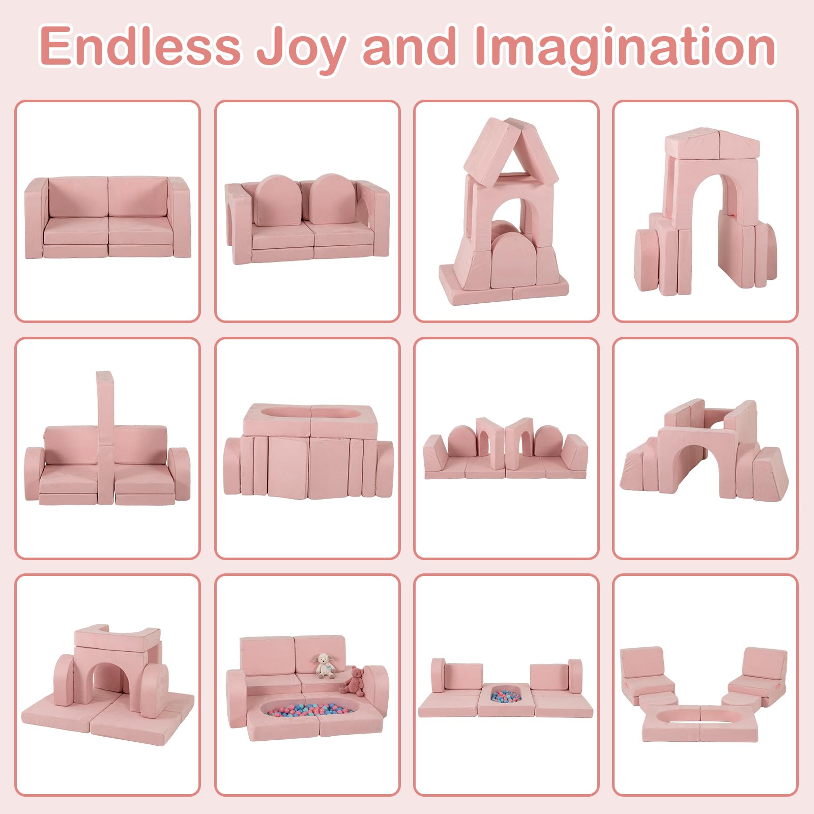 INFANS Modular Kids Play Couch 8 PCS Toddler Creative Sectional Building Sofa for Playroom