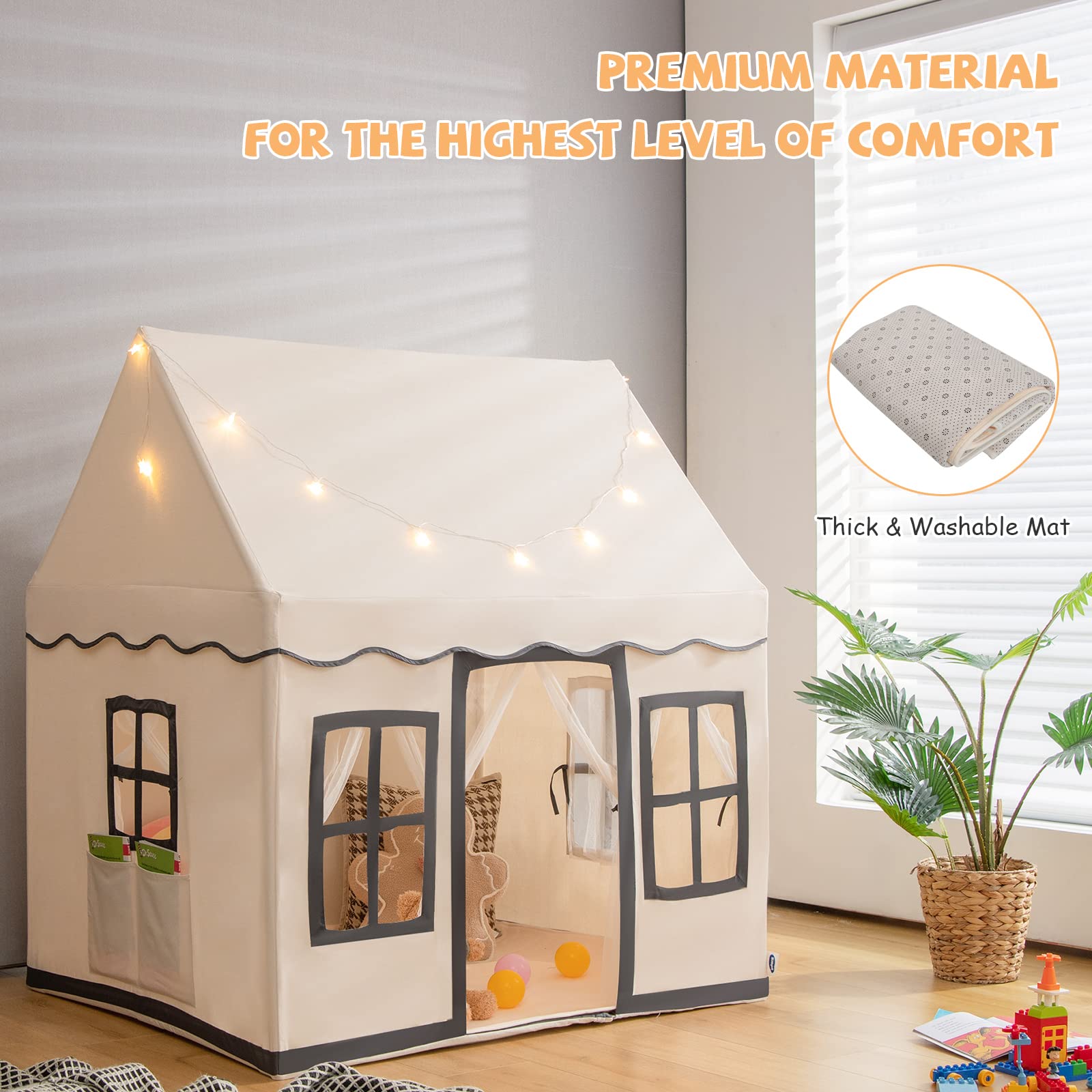 INFANS Kids Play Tent with Washable Mat Star Light Windows