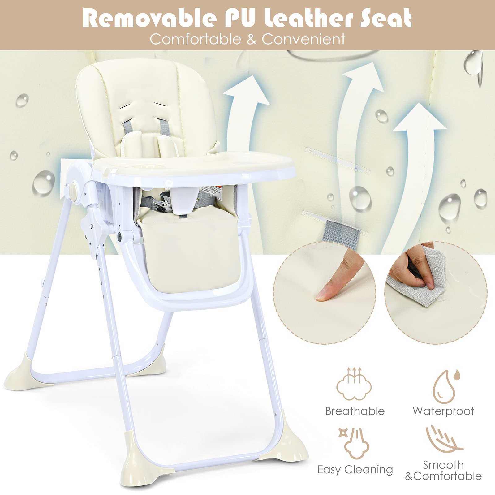 Baby High Chair Folding Highchair for Toddlers w/Adjustable Height