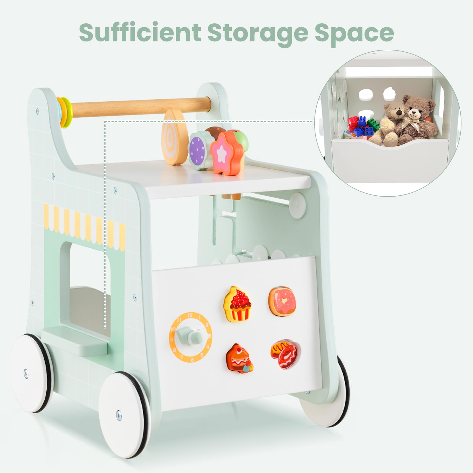 INFANS 6 in 1 Wooden Baby Walker Play Kitchen Playset