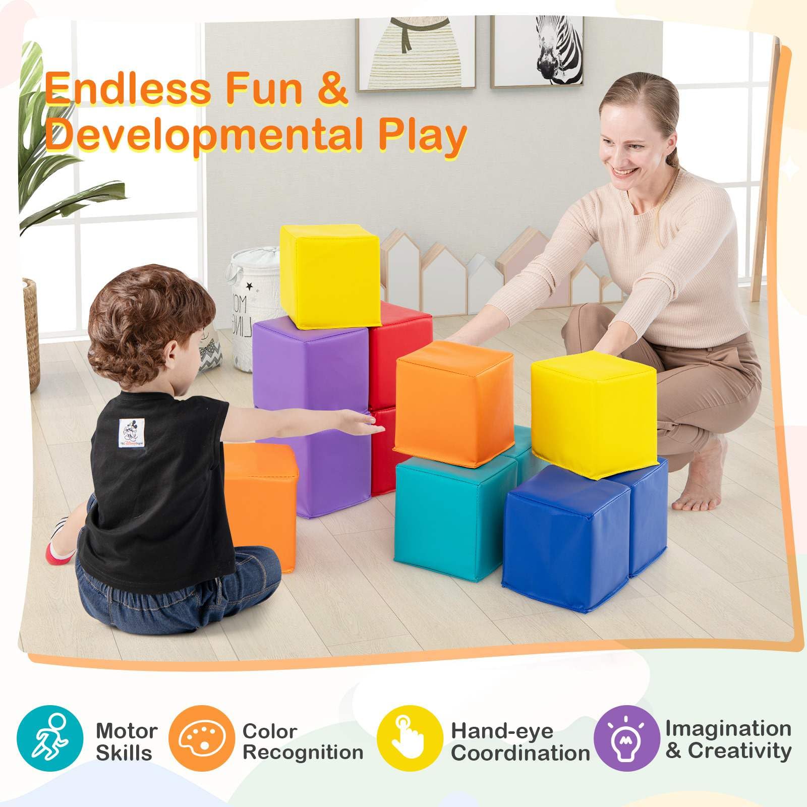 12 PCS Foam Building Blocks, 14 x 14 x 14 cm Colorful Climbing Foam Soft Cubes for Kids