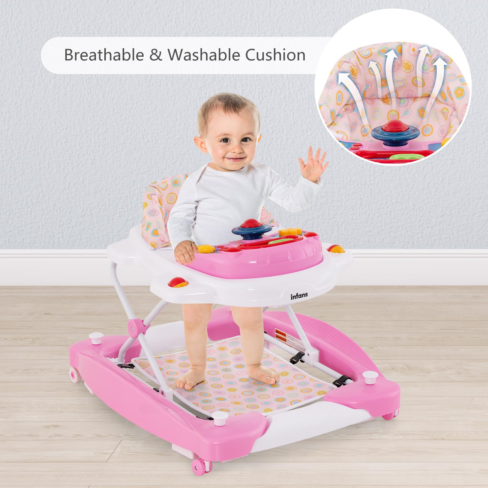 INFANS Baby Walker 5 in 1 Behind Walker Learning Seated Rocker Bouncer with Removable Music Tray