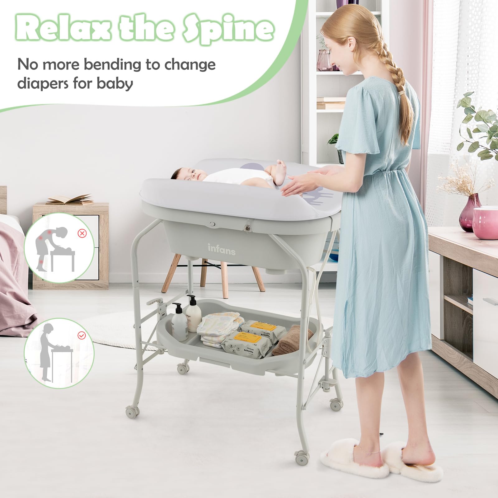 INFANS 2 in 1 Baby Changing Table with Bath Tub Unit