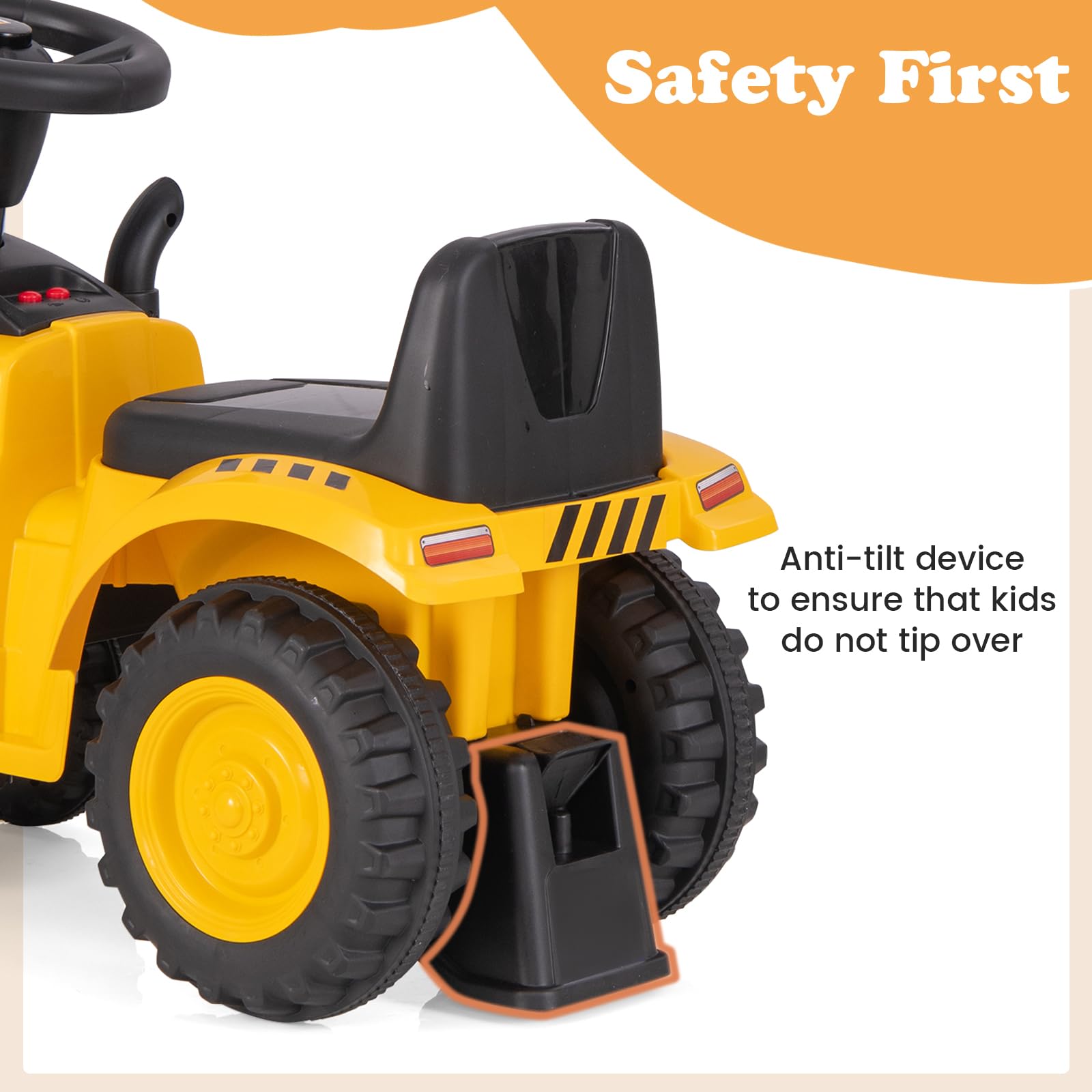 Licensed Caterpillar Ride on Tractor by OLAKIDS, 2 in 1 Ride on Push Car with Detachable Trailer