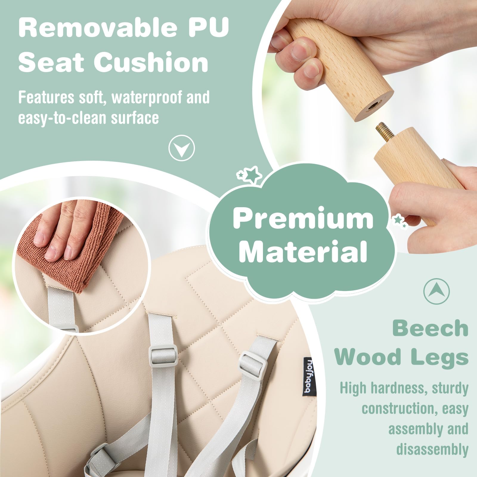 6-in-1 Convertible Wooden High Chair Baby High Chair with Double Dishwasher Safe Trays