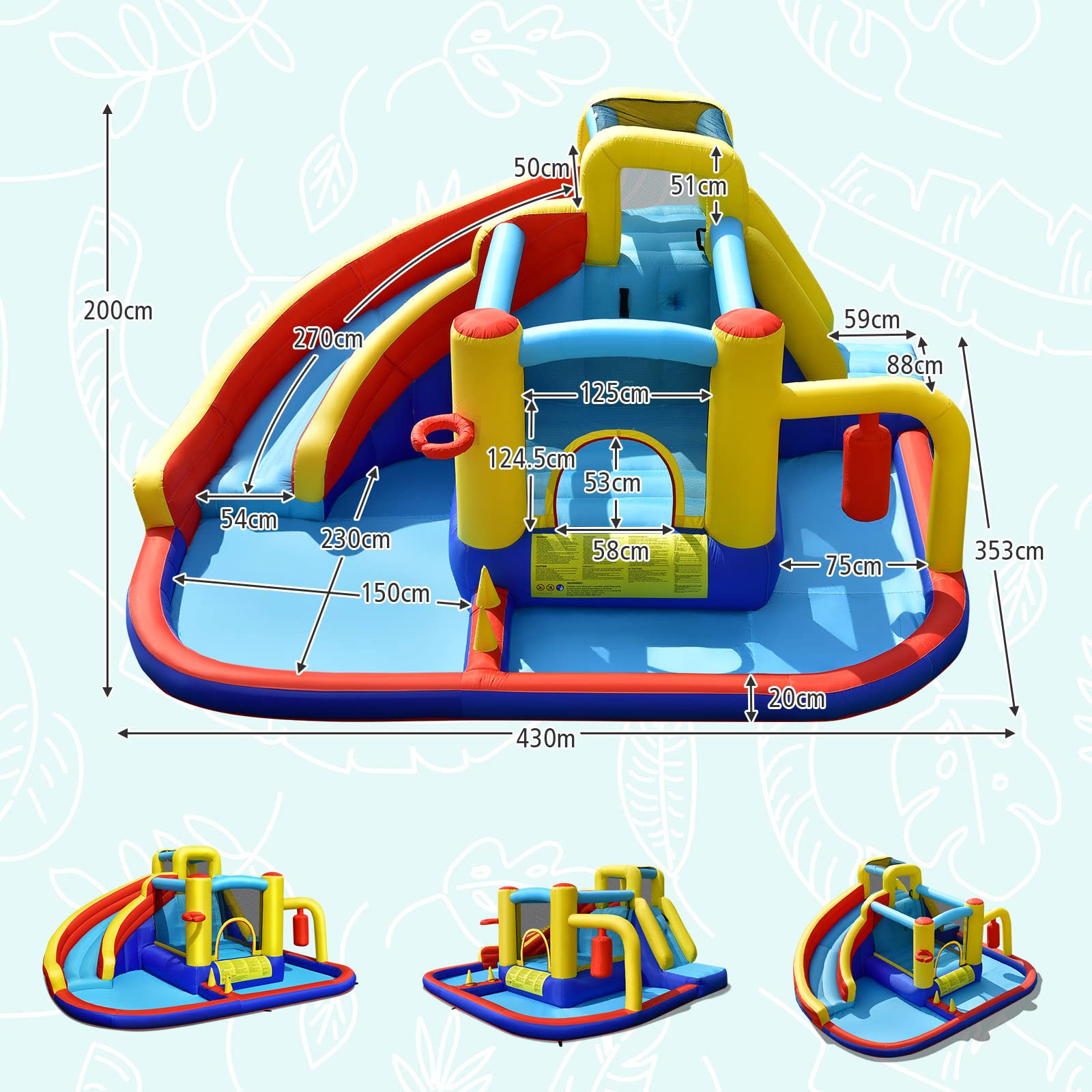 Inflatable Water Slide, 7-in-1 Outdoor Kids Water Bounce House Jumping Castle w/Combo Water Slide, Splash Pool