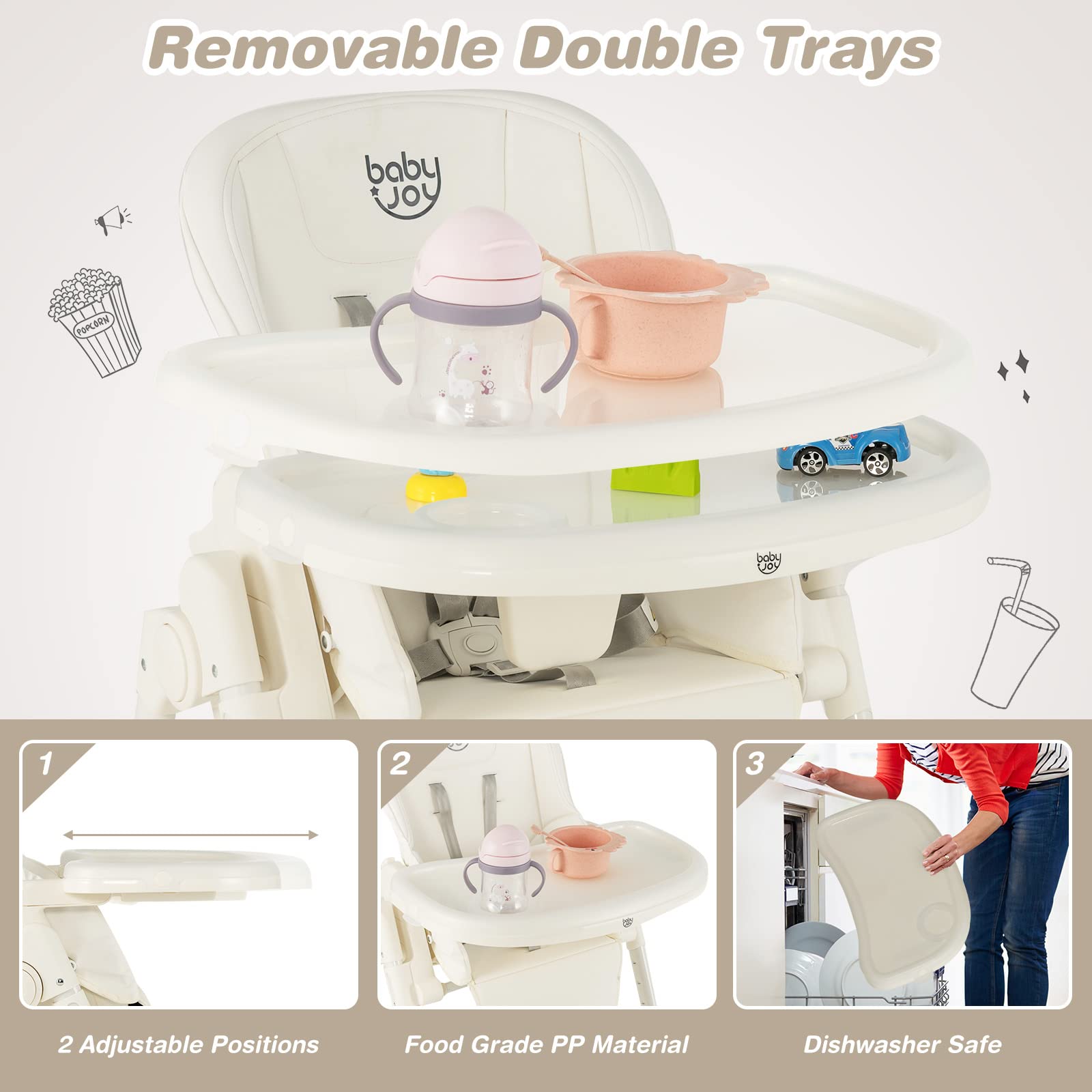 4-in-1 Baby High Chair Foldable Feeding Chair w/ 6 Adjustable Heights