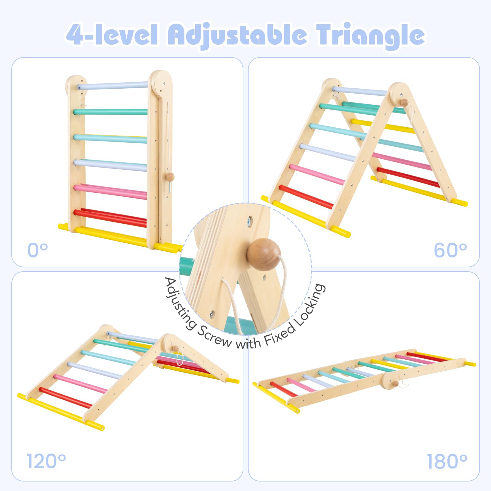 Pikler Triangle Set 7 in 1 Climbing Toys for Toddlers