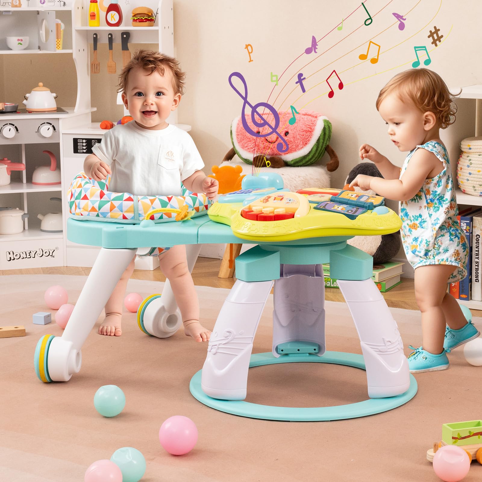 INFANS 3 in 1 Walk Around Baby Activity Center Baby Walker with Play Table