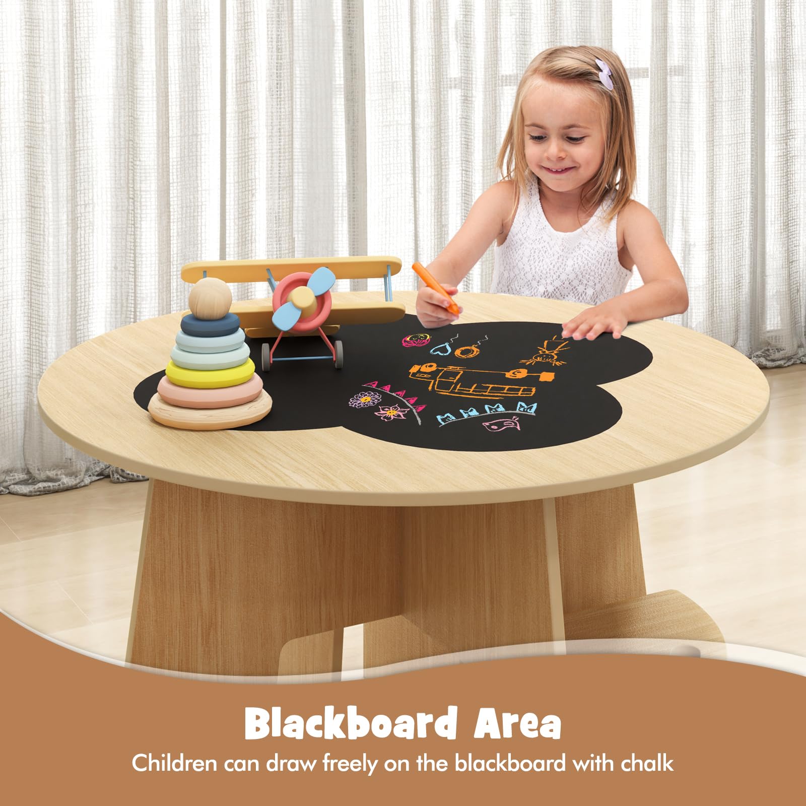 INFANS Toddler Table and Chair Set with 4 Storage Stools